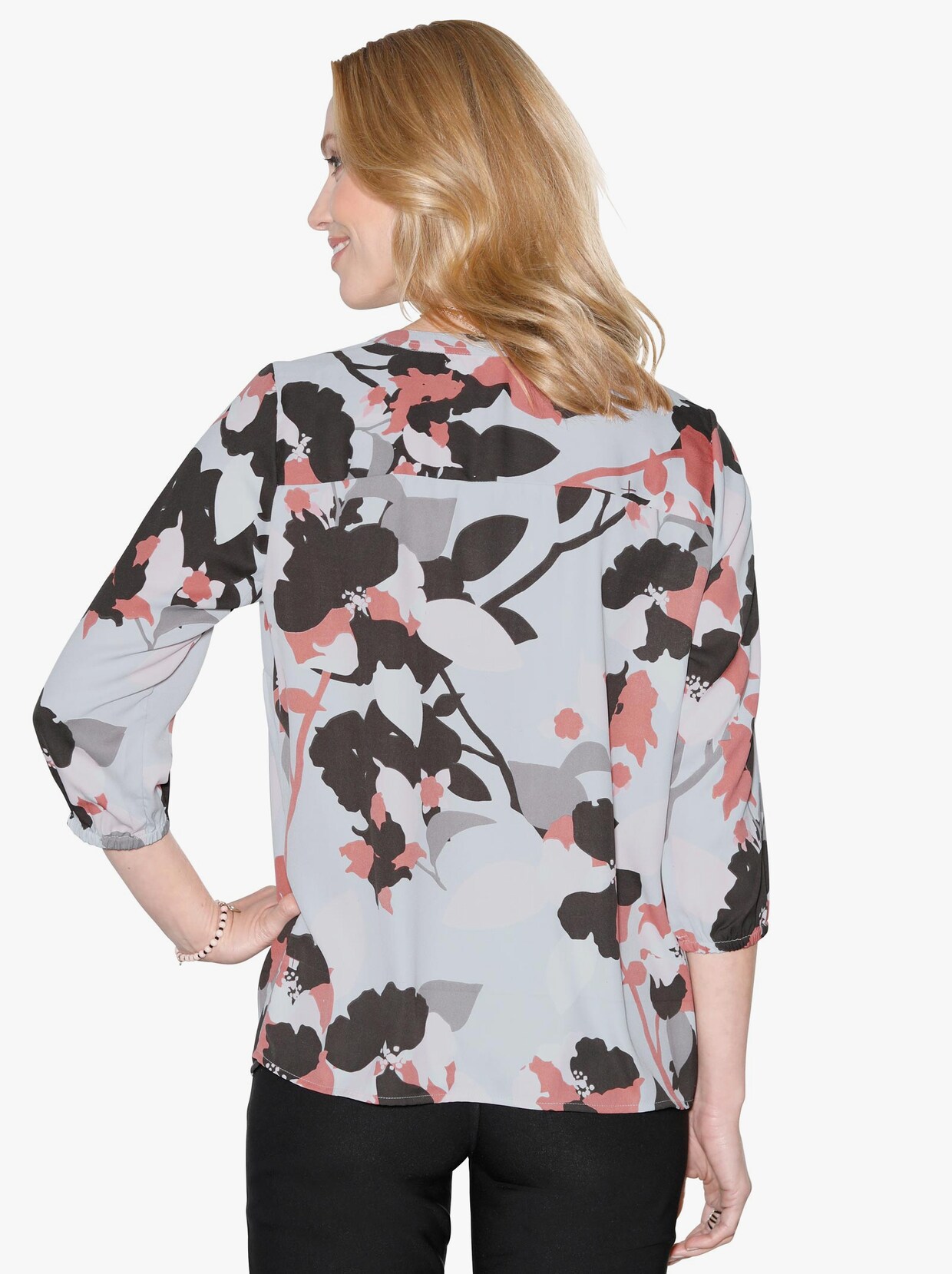 Comfortabele blouse - grijs/rozenhout bedrukt