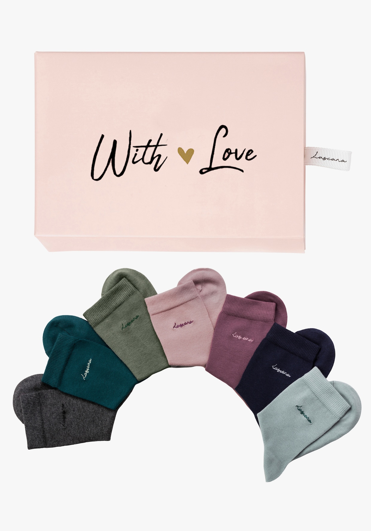 LASCANA chaussettes basiques - 1x vieux rose, 1x mûre, 1x pétrole, 1x vert, 1x marine, 1x anthracite chiné, 1x vert gris