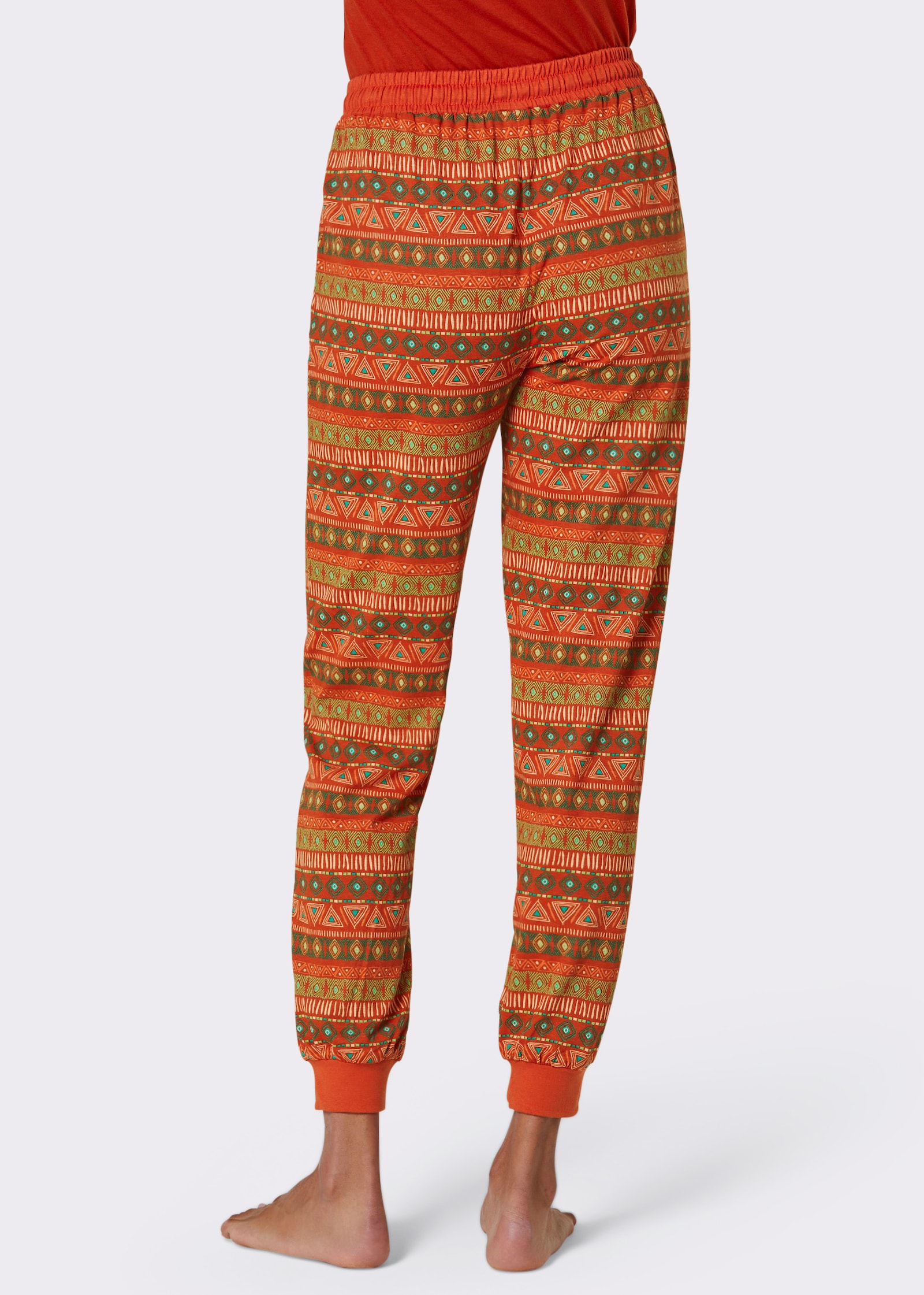 wäschepur Schlafanzug-Hose - rostrot-smaragd-bedruckt