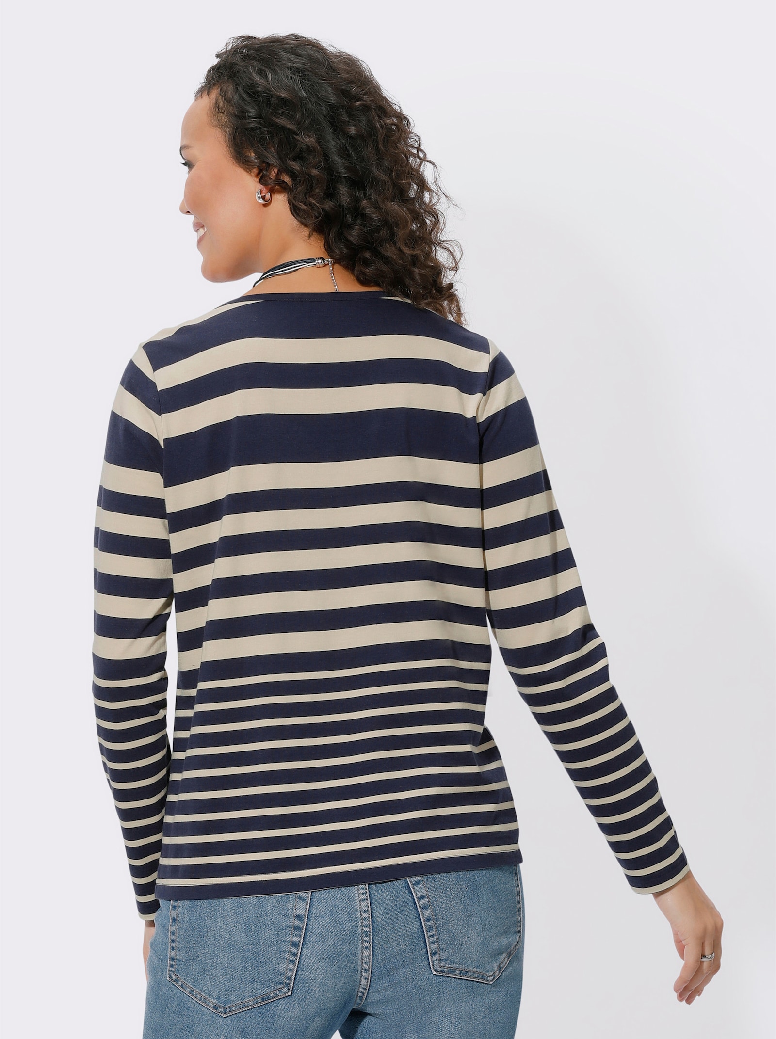 Ringelshirt mit Langarm - marine-sand-geringelt