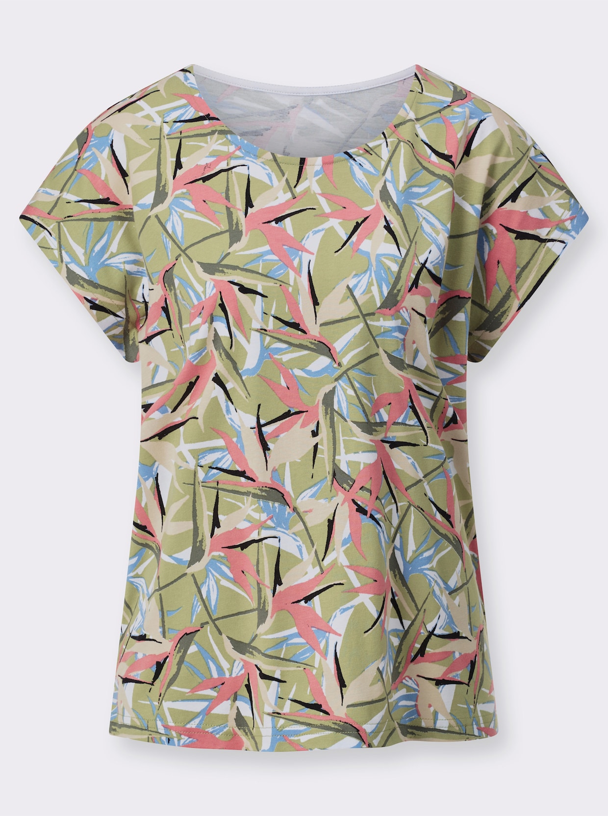 Print-Shirt - lindgrün-flamingo-bedruckt