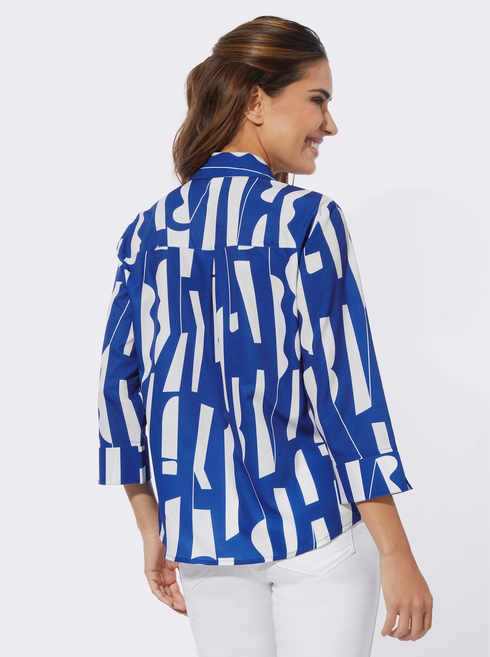 Hemdbluse mit Grafikmuster - royalblau-ecru-bedruckt