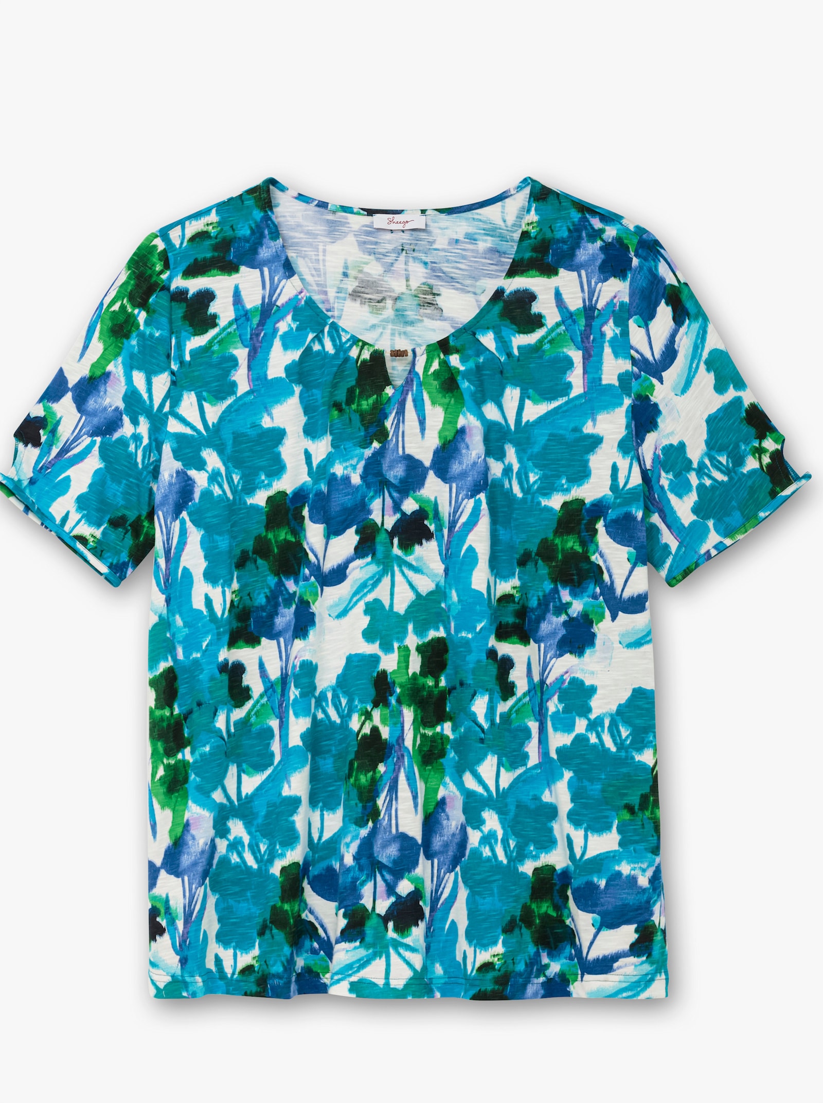 sheego Kurzarmshirt in A-Linie - türkis-gemustert