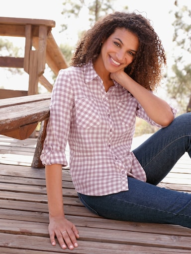 Flanellbluse im Karo-Dessin - mauve-ecru-kariert