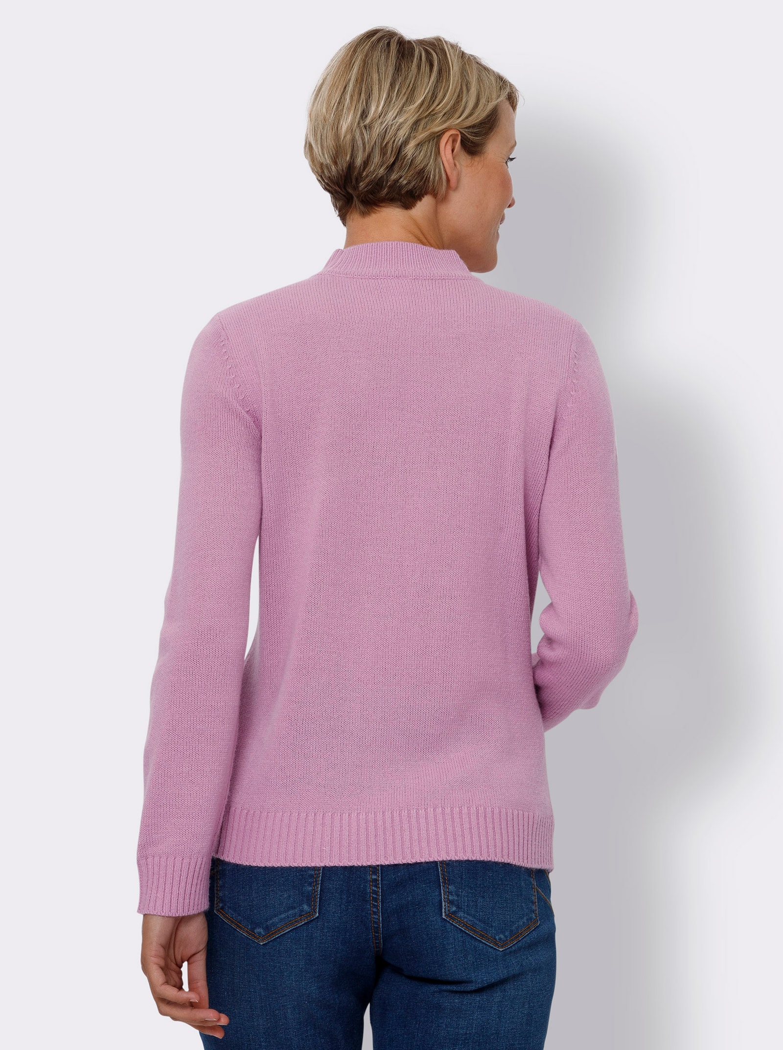Pullover met opstaande kraag en V-vormig breipatroon - orchidee