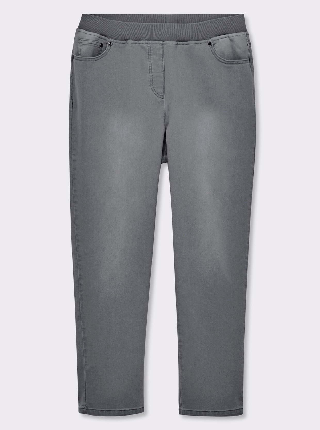 Schlupfjeans mit geripptem Strick-Dehnbund - grey-denim