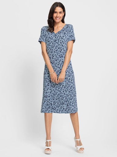Jerseykleid in leichter A-Form - hellblau-jeansblau-bedruckt