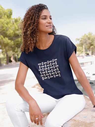 Shirt - marine-ecru-bedruckt