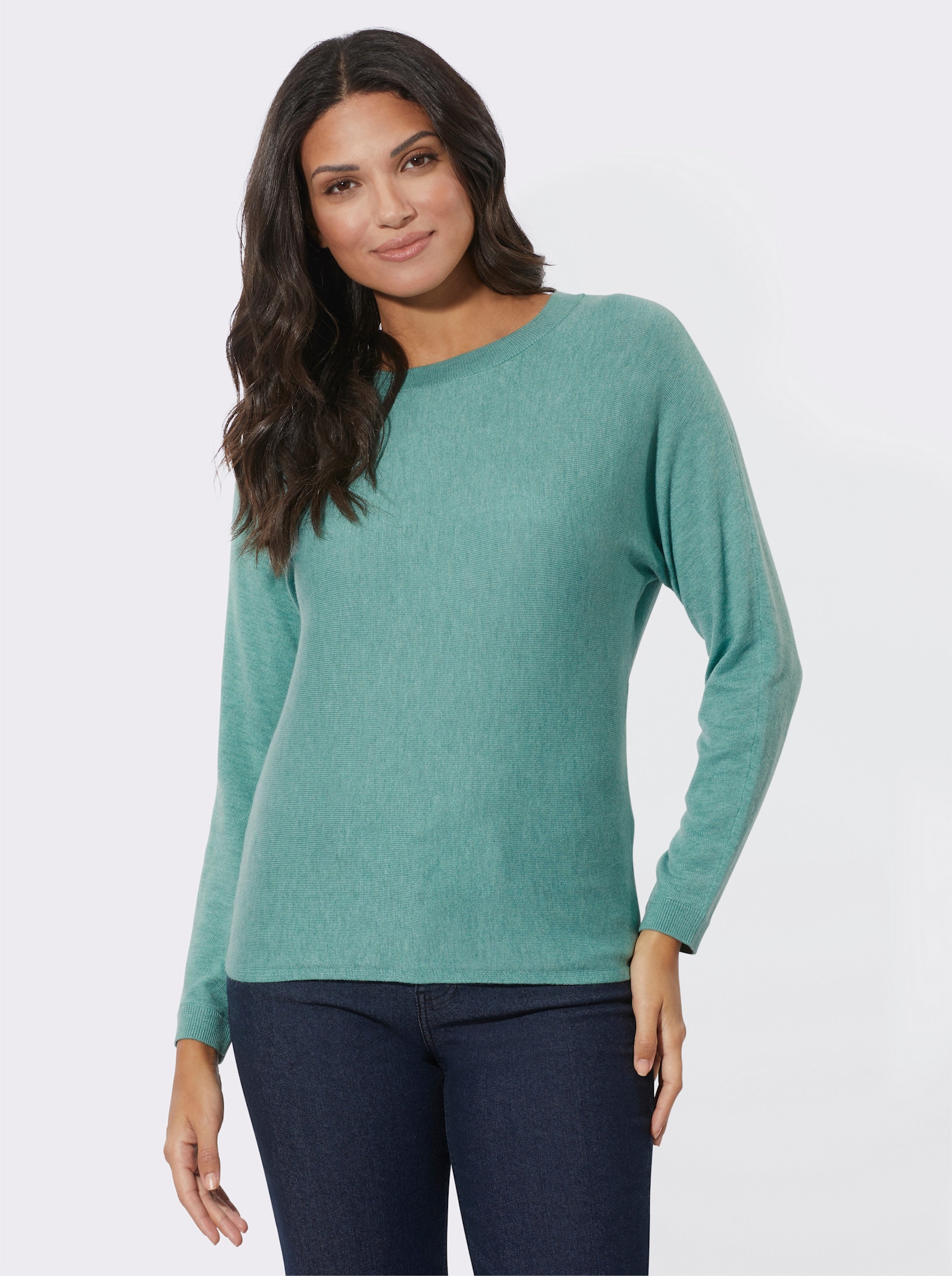 Fledermauspullover mit 5% Kaschmir - salbei-meliert