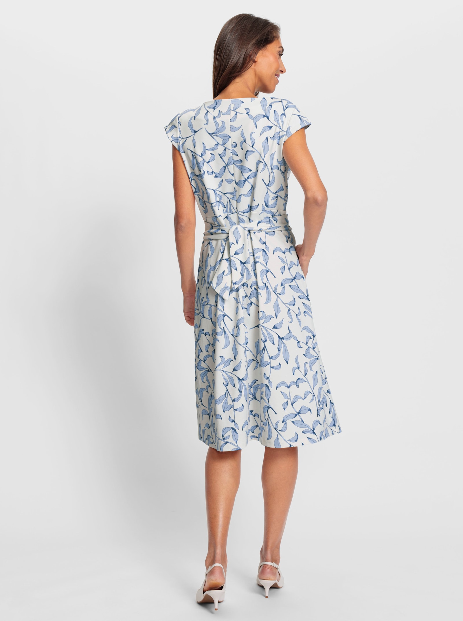 heine Robe fourreau avec ceinture à nouer - écru-bleu glacier imprimé