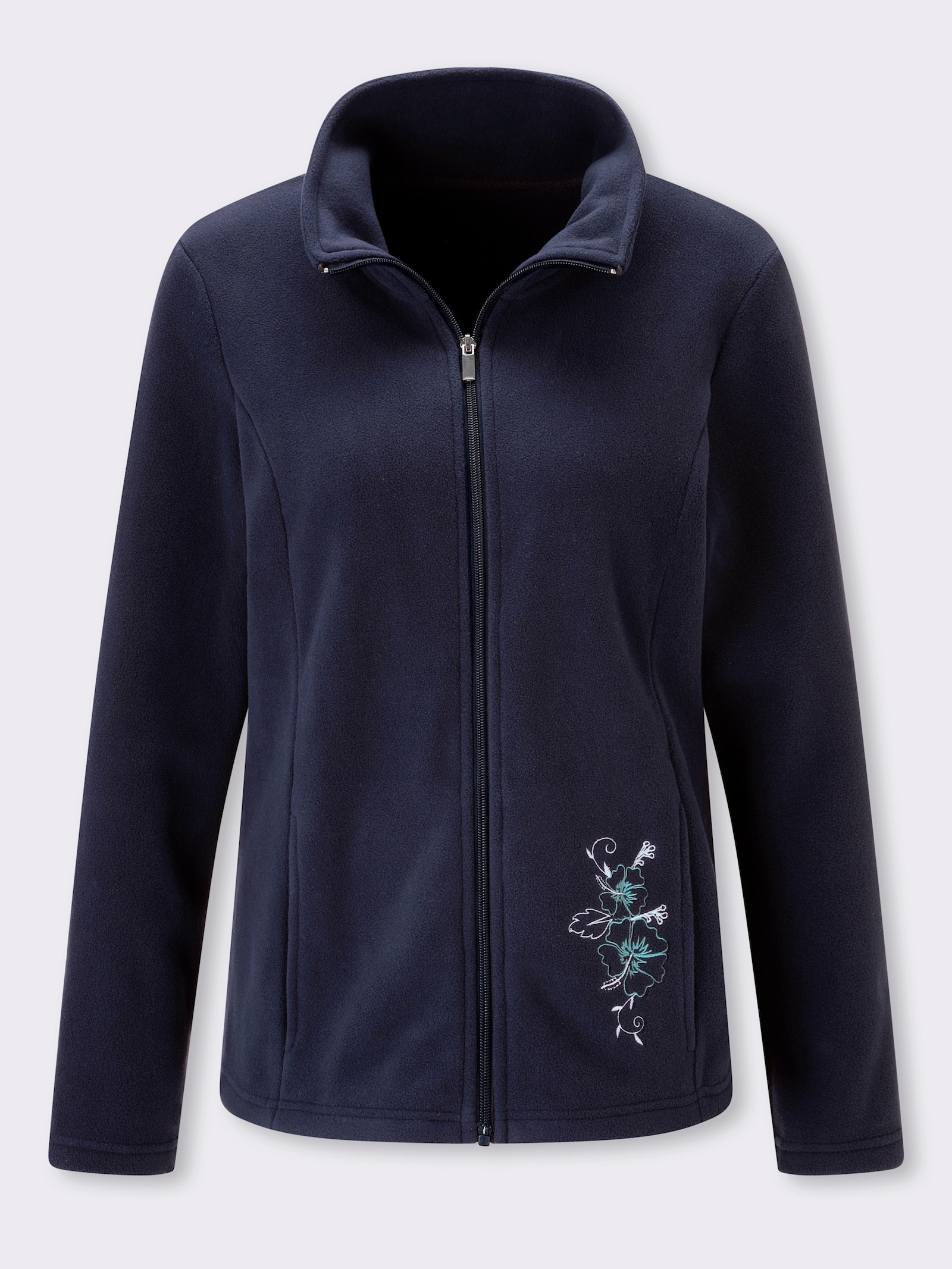 Fleecejacke mit Blütenstickerei - marine