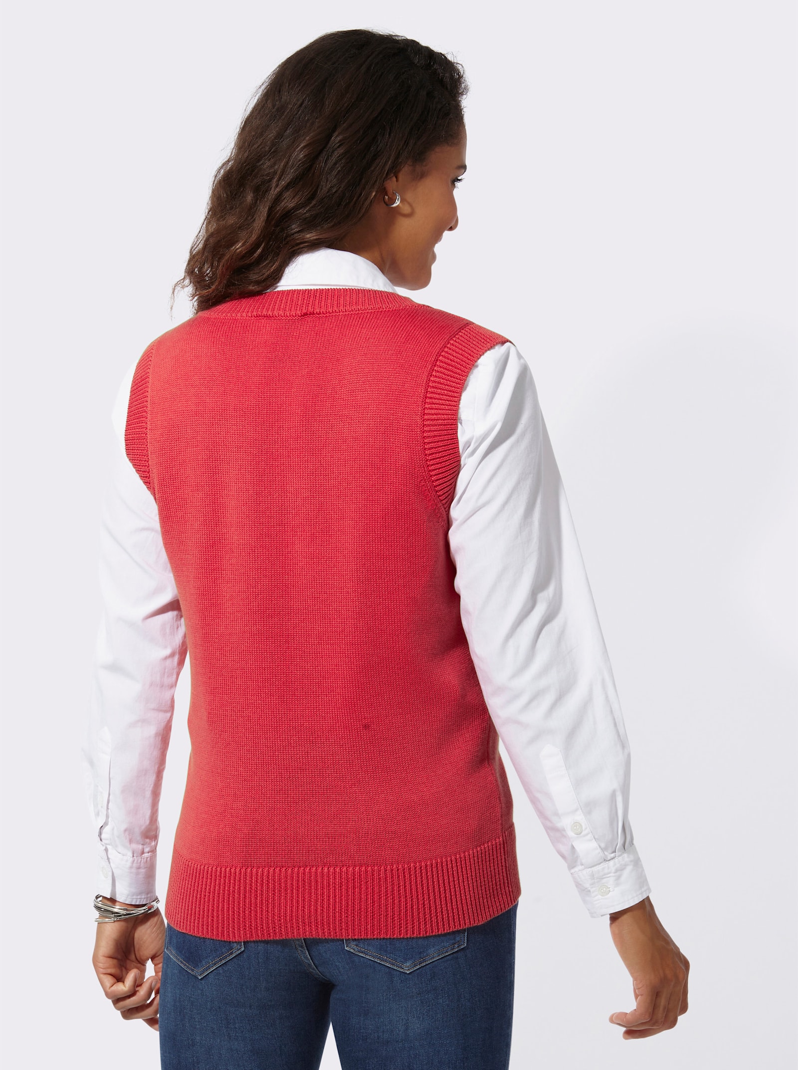 Slip-over met ribboorden - koraalrood