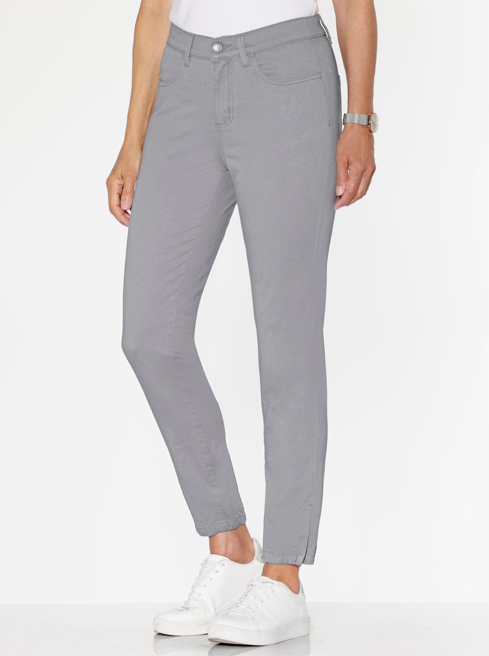 Jeans met ritssluiting aan de zoom - steengrijs