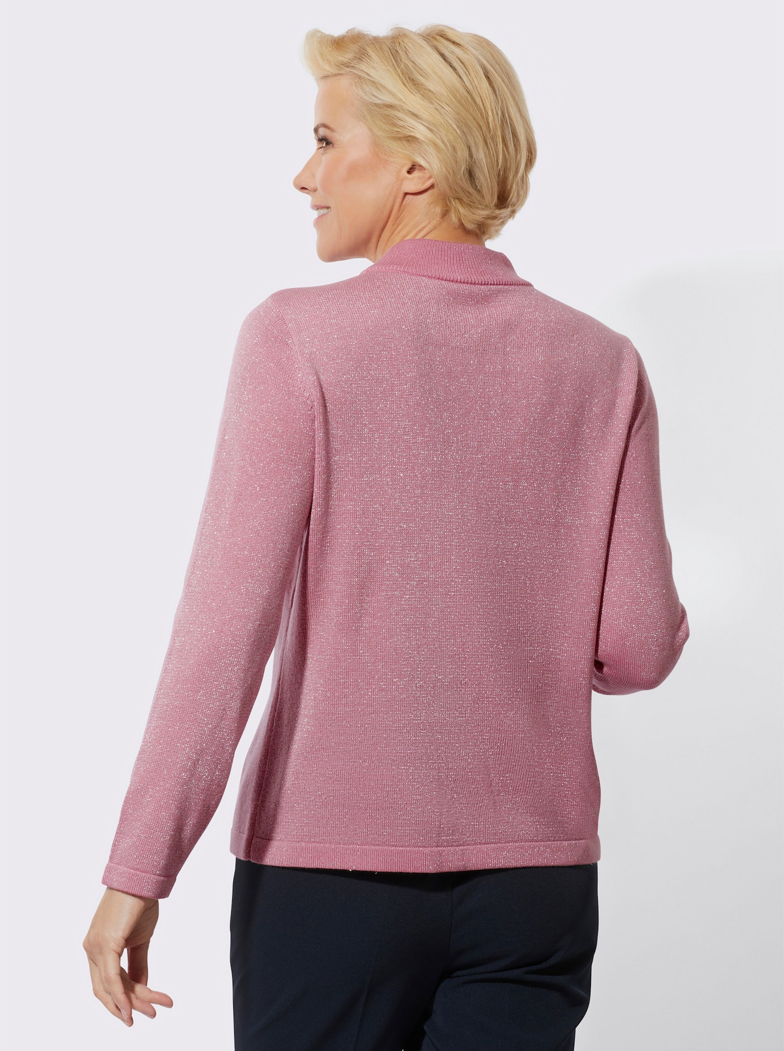 Stehkragenpullover mit metallisierten Fasern - altrosa