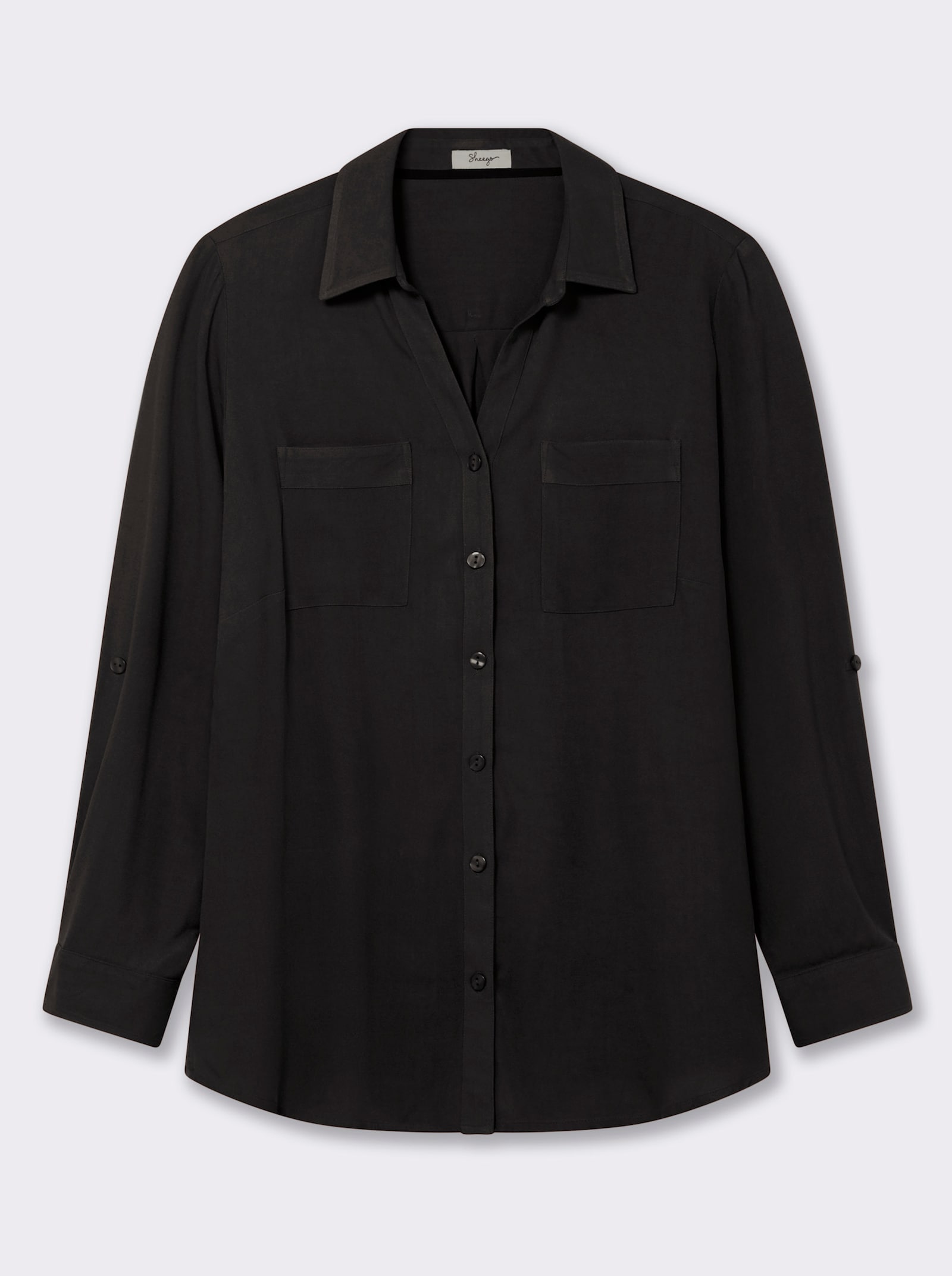 sheego Hemdbluse mit Krempelärmeln - schwarz