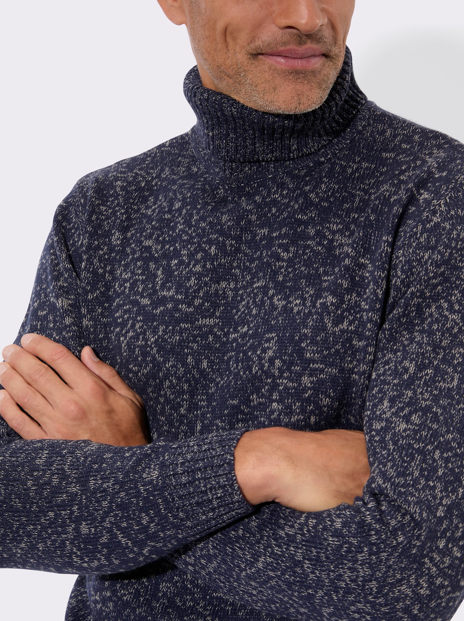 Svetr s rolákovým límcem melanžového vzhledu - námořnická modrá-melír