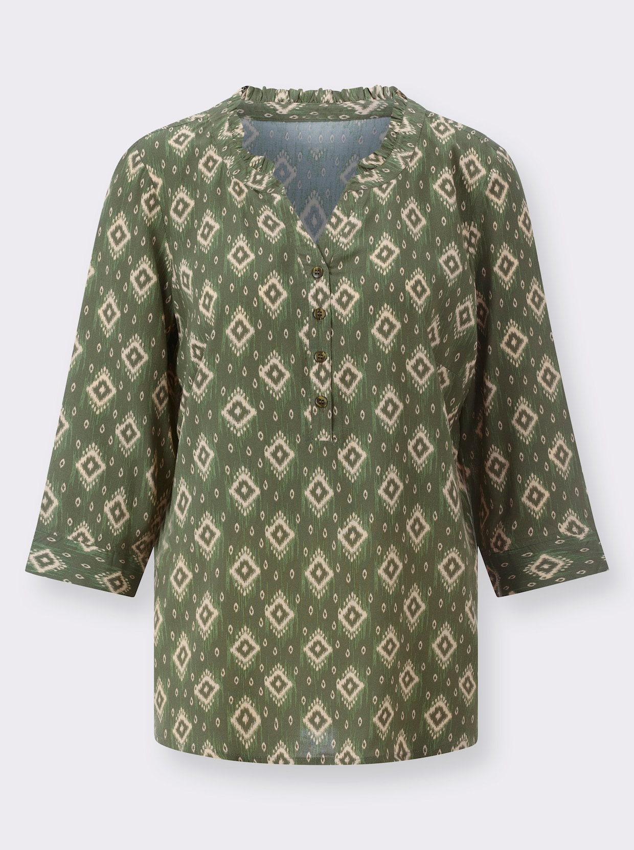Comfortabele blouse - kaki/zand/bedrukt
