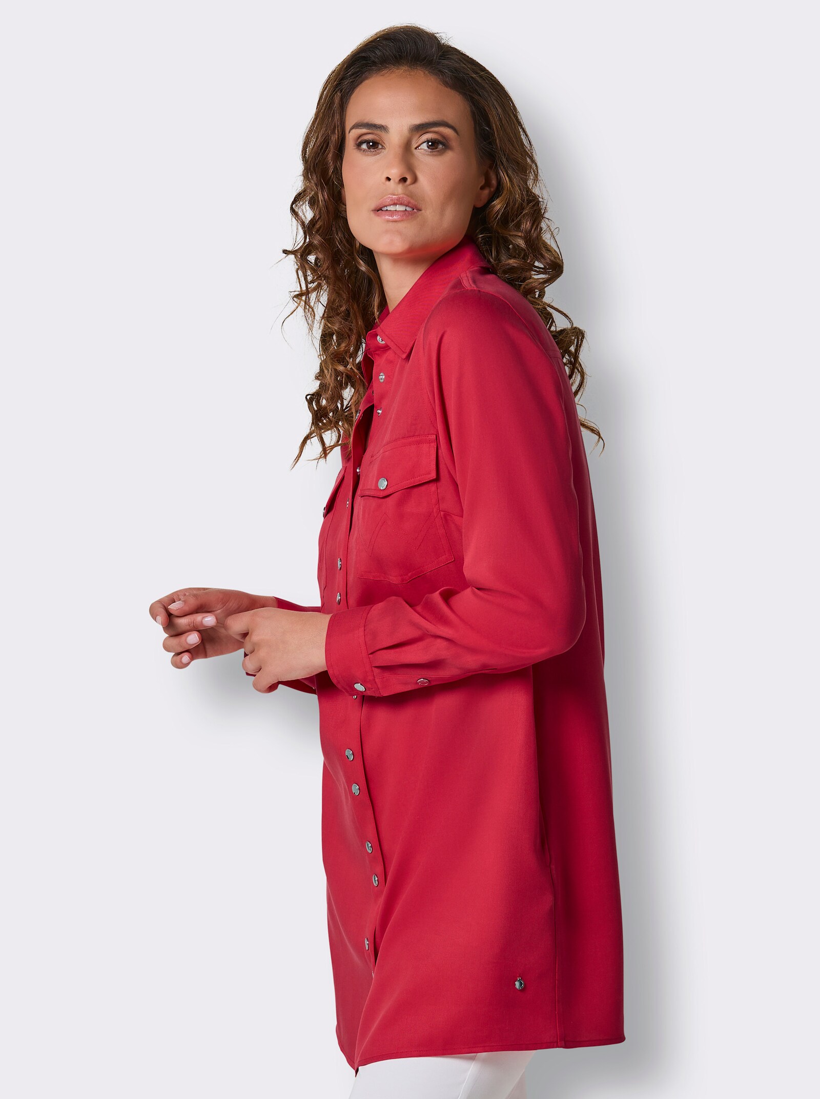CREATION L PREMIUM Longbluse mit Druckknöpfen - erdbeere