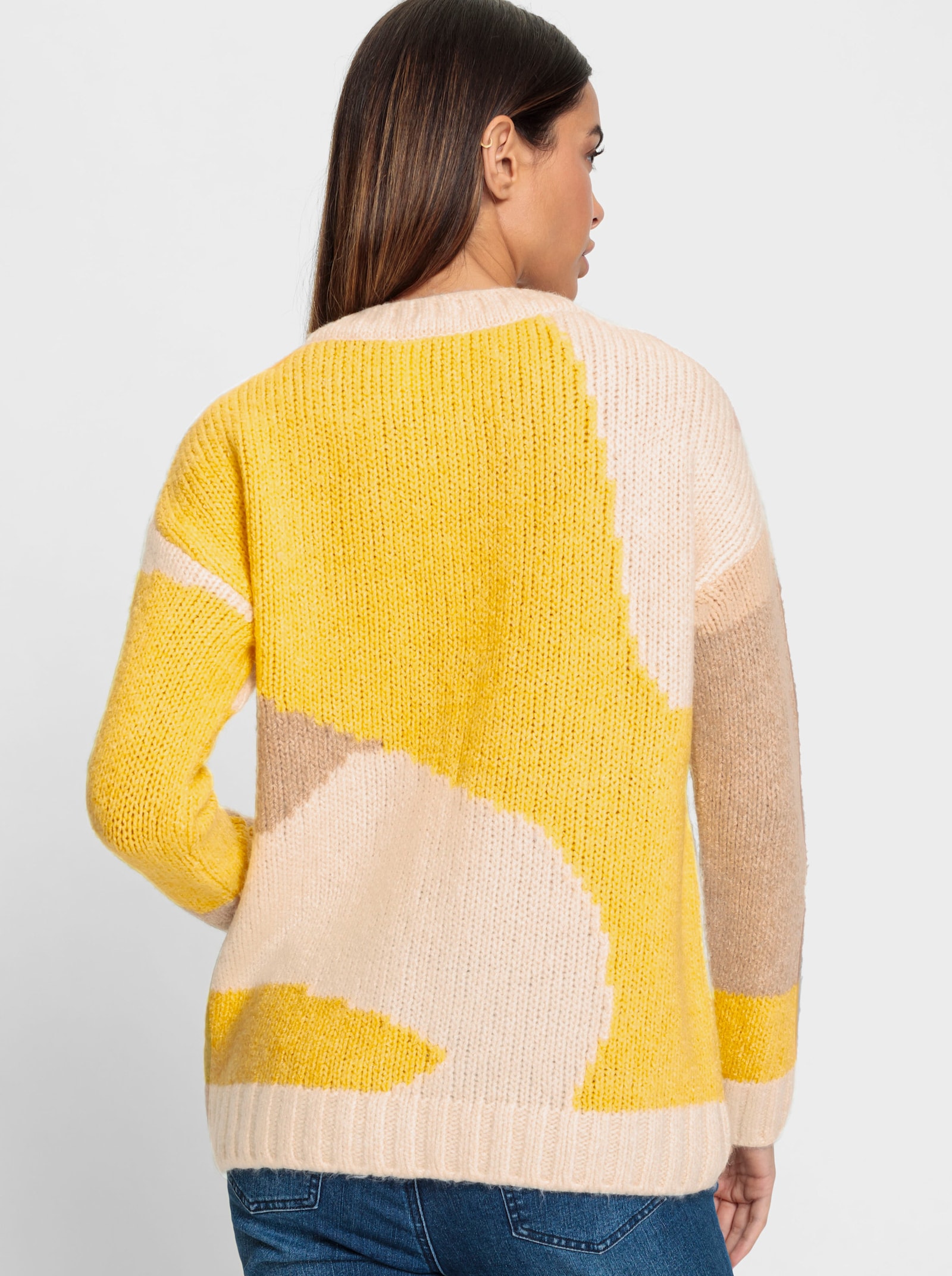 heine Strickpullover in Colour-Blocking-Optik - sonnengelb-champagner-gemustert