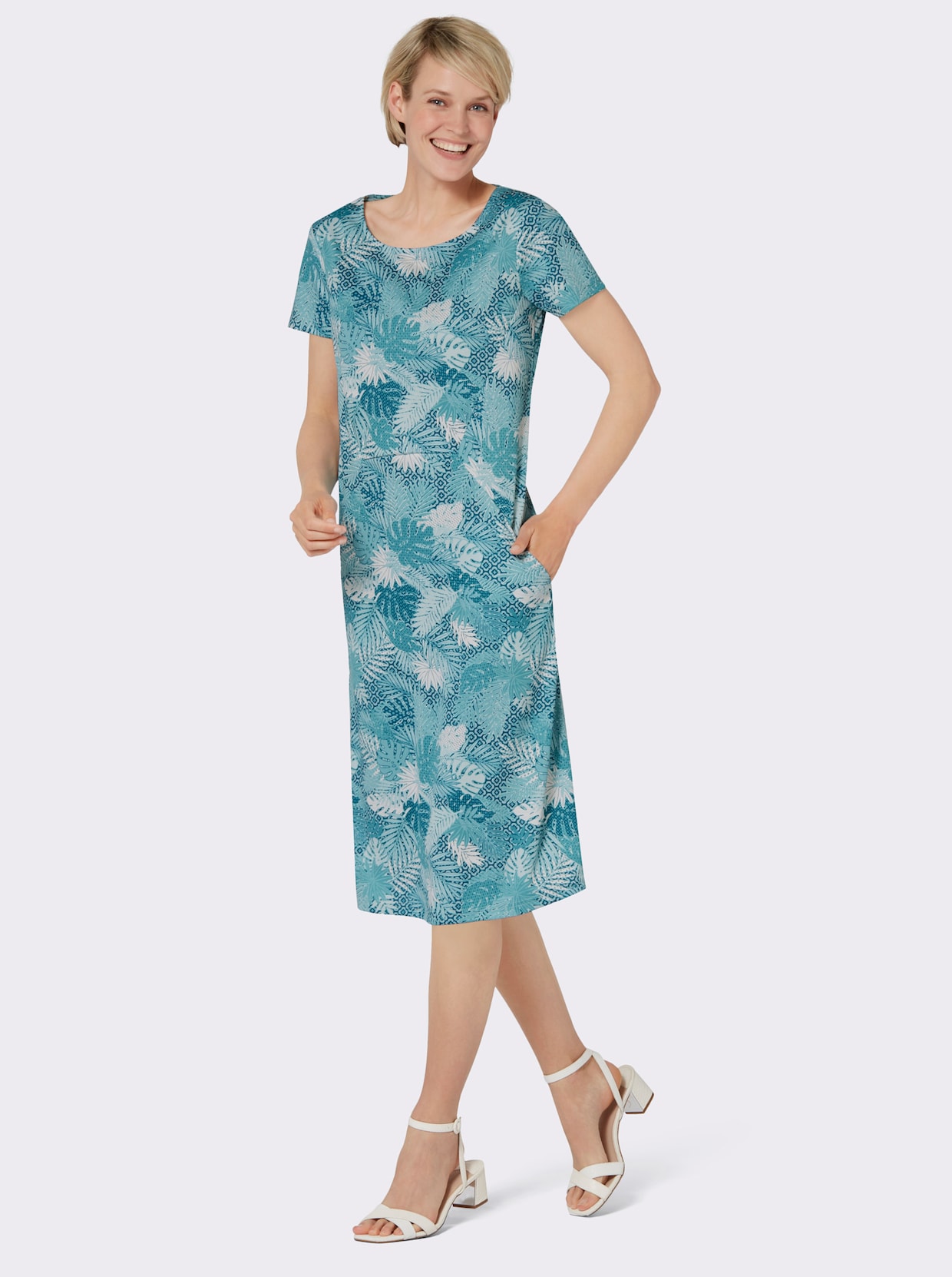 Robe en jersey - menthe-bleu océan imprimé