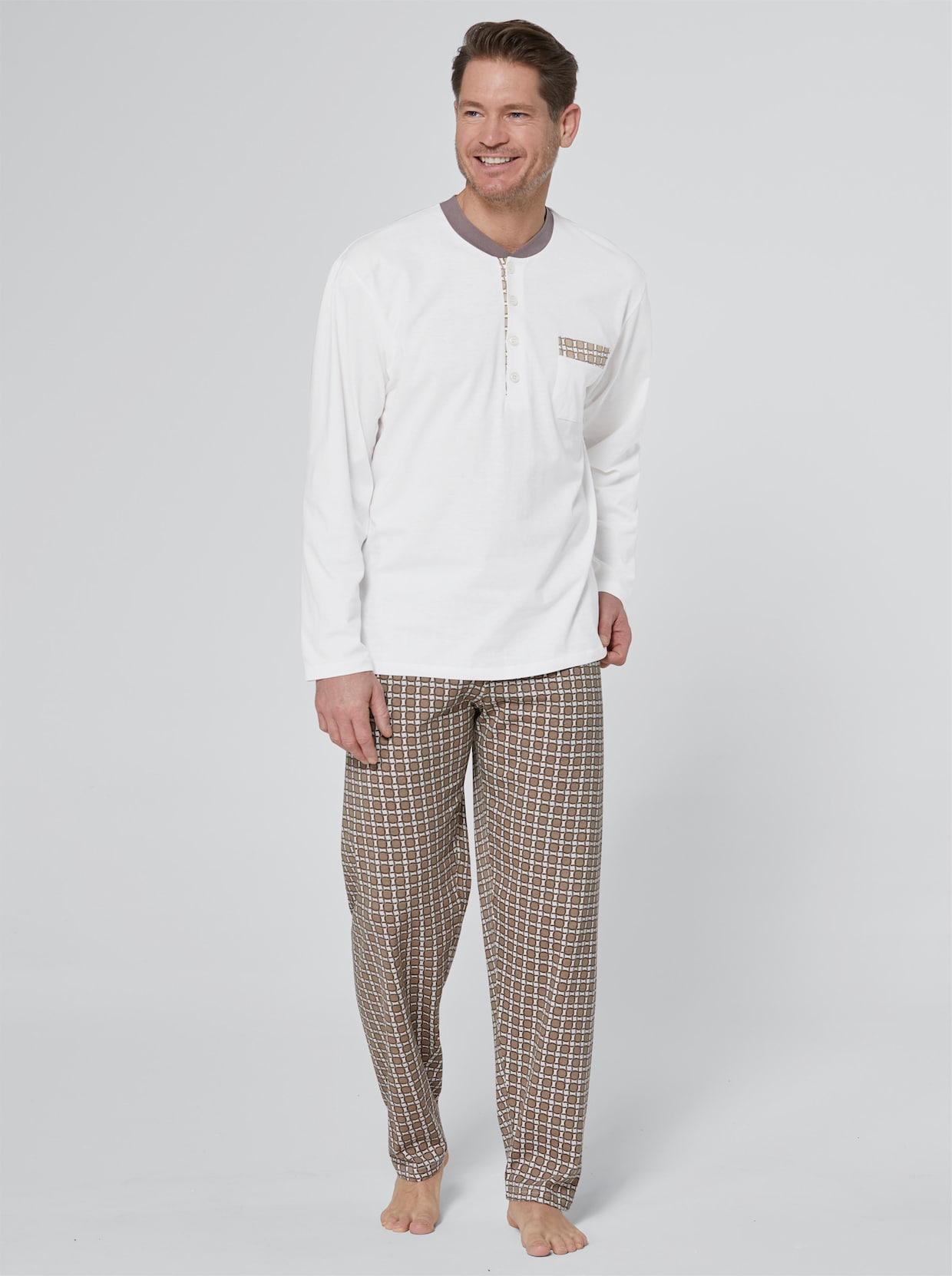 wäschepur men Pyjama's - donkertaupe + ecru