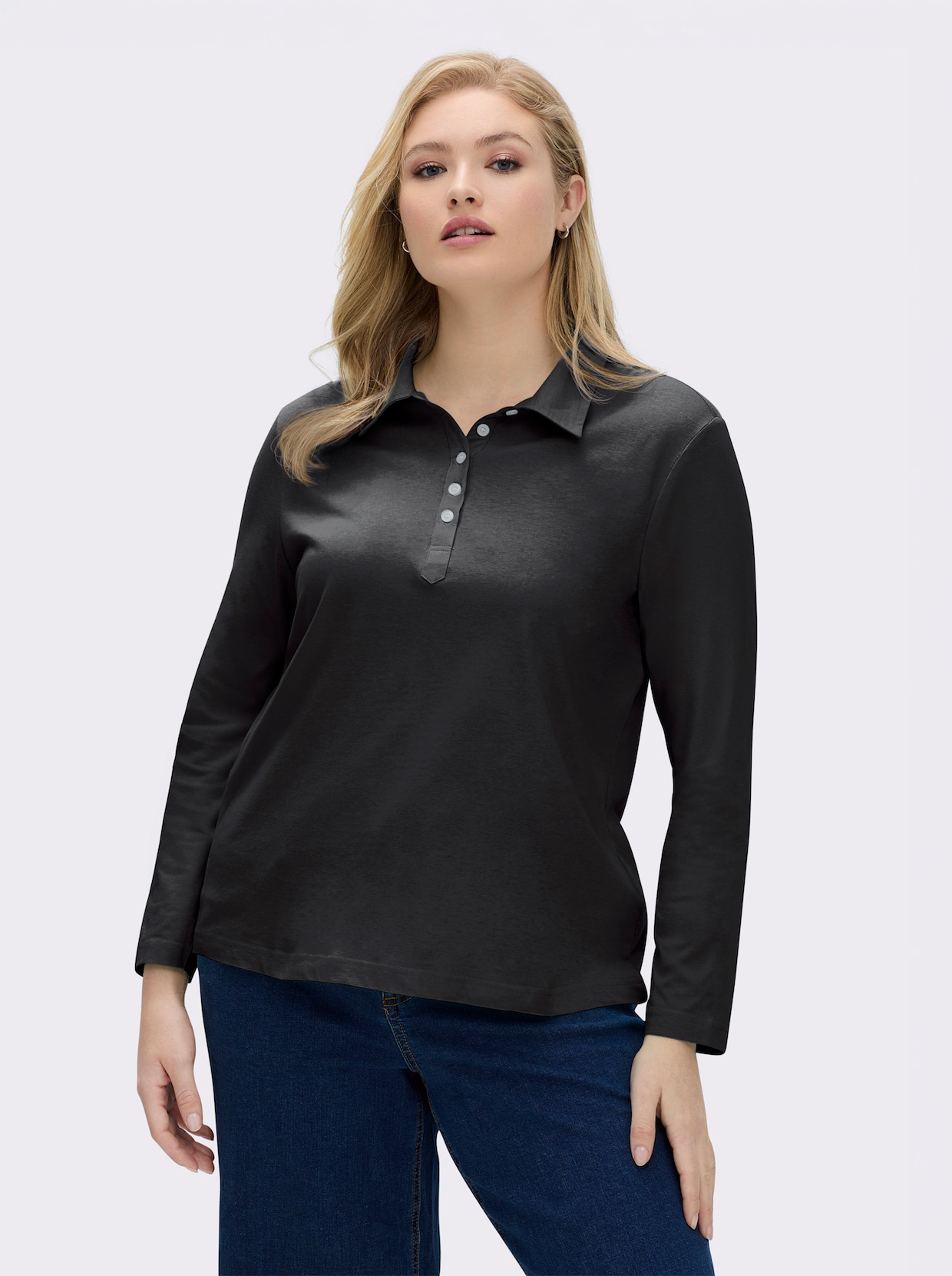 Langarm-Poloshirt in reiner Baumwoll-Qualität - schwarz