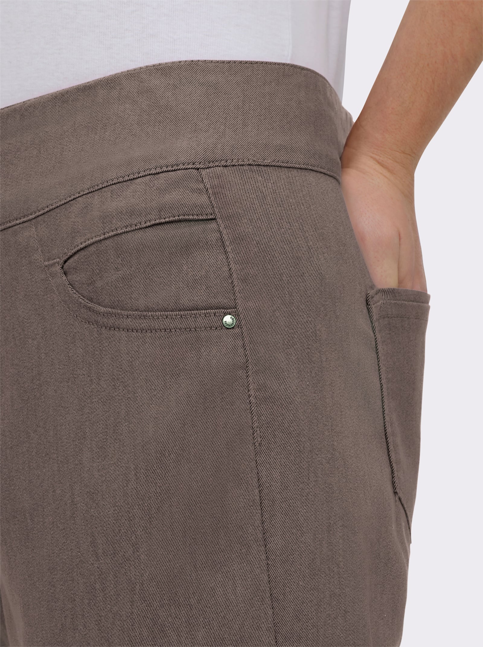 Schlupfhose mit hohem Dehnbund - dunkeltaupe