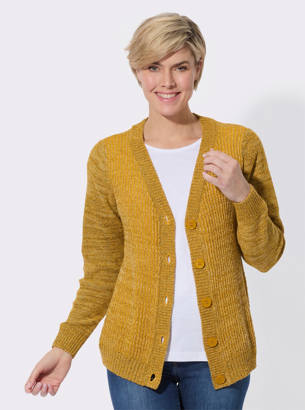 Strickjacke - ocker-gelb-meliert