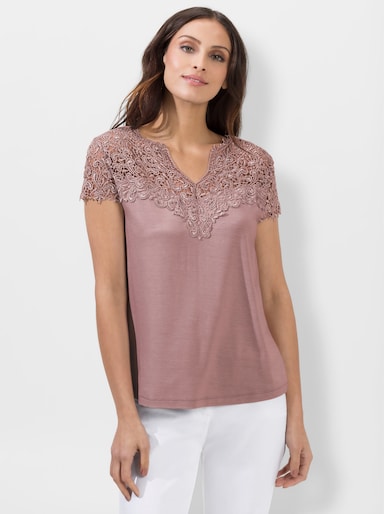 Spitzenshirt mit herzförmigem Spitzen-Einsatz - rosé