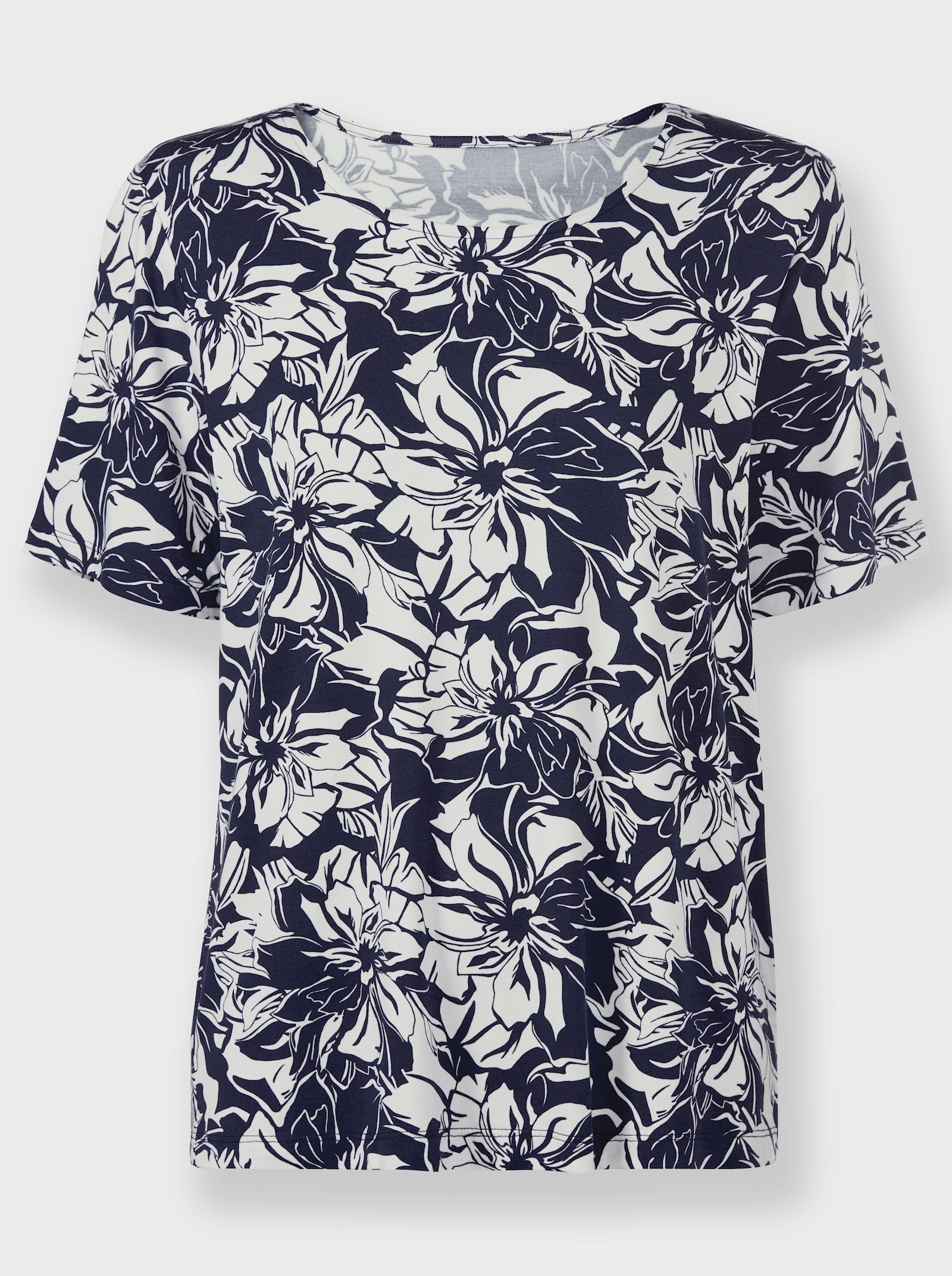 Kurzarmshirt im kontrastreichen Blütendessin - marine-ecru-bedruckt