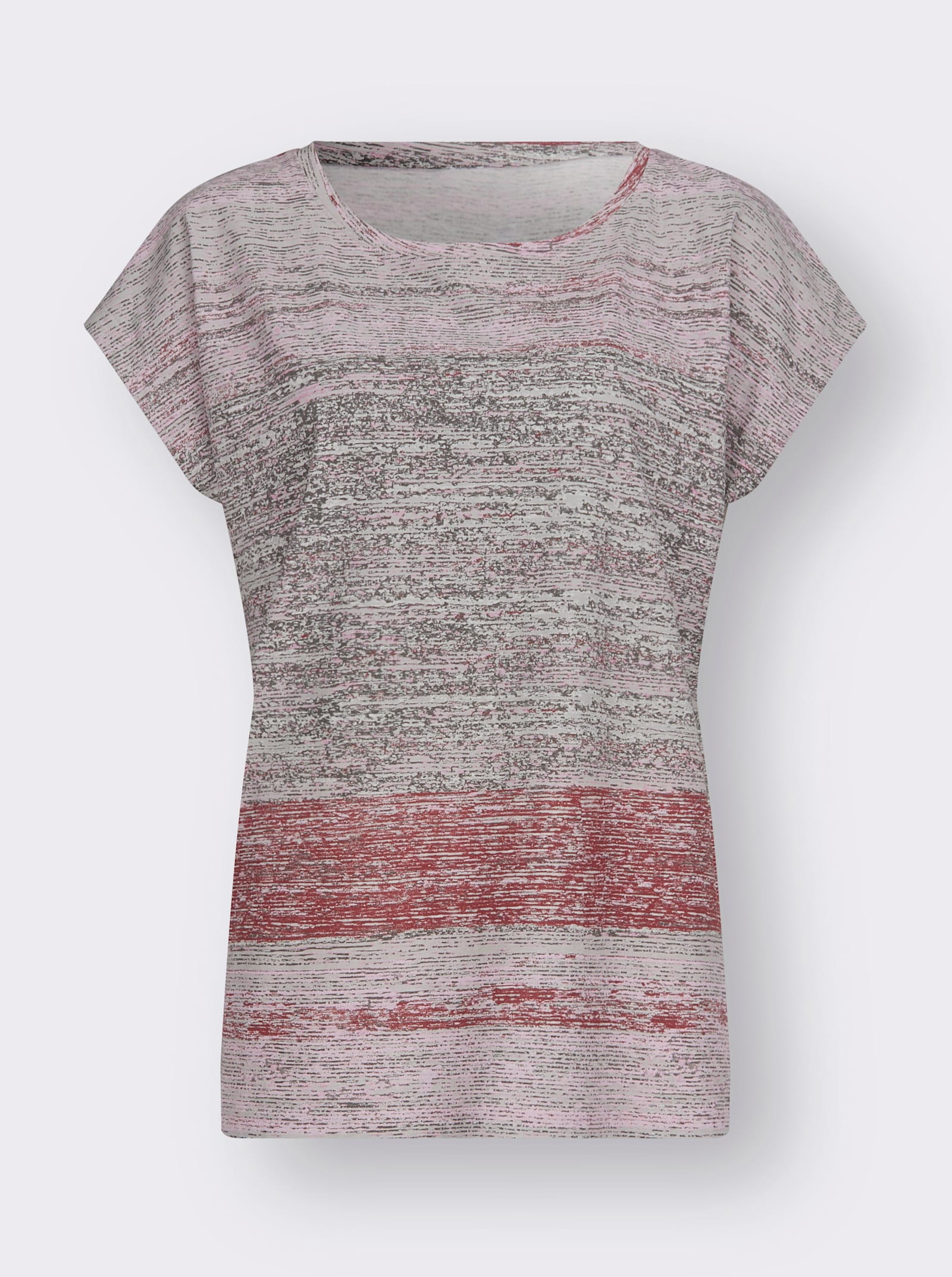 Kurzarmshirt aus reiner Baumwolle - altrosa-schwarz-bedruckt