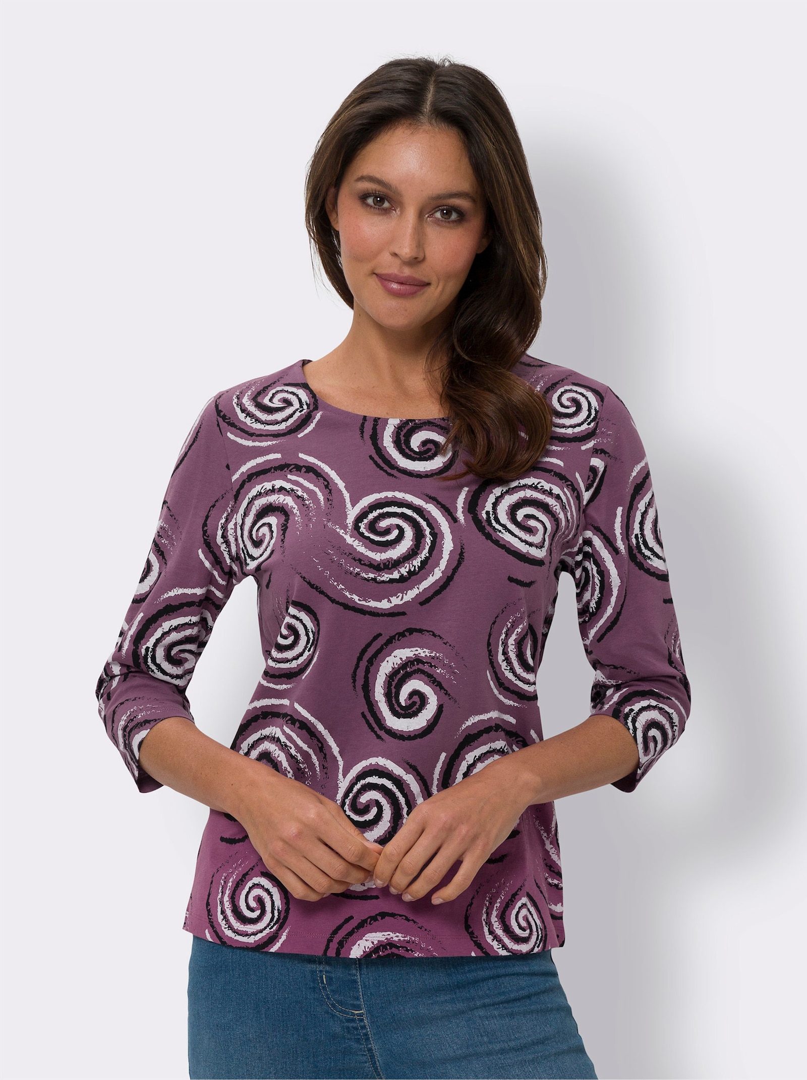 Tričko s 3/4 rukávem z bavlny - fialová-černá-potisk