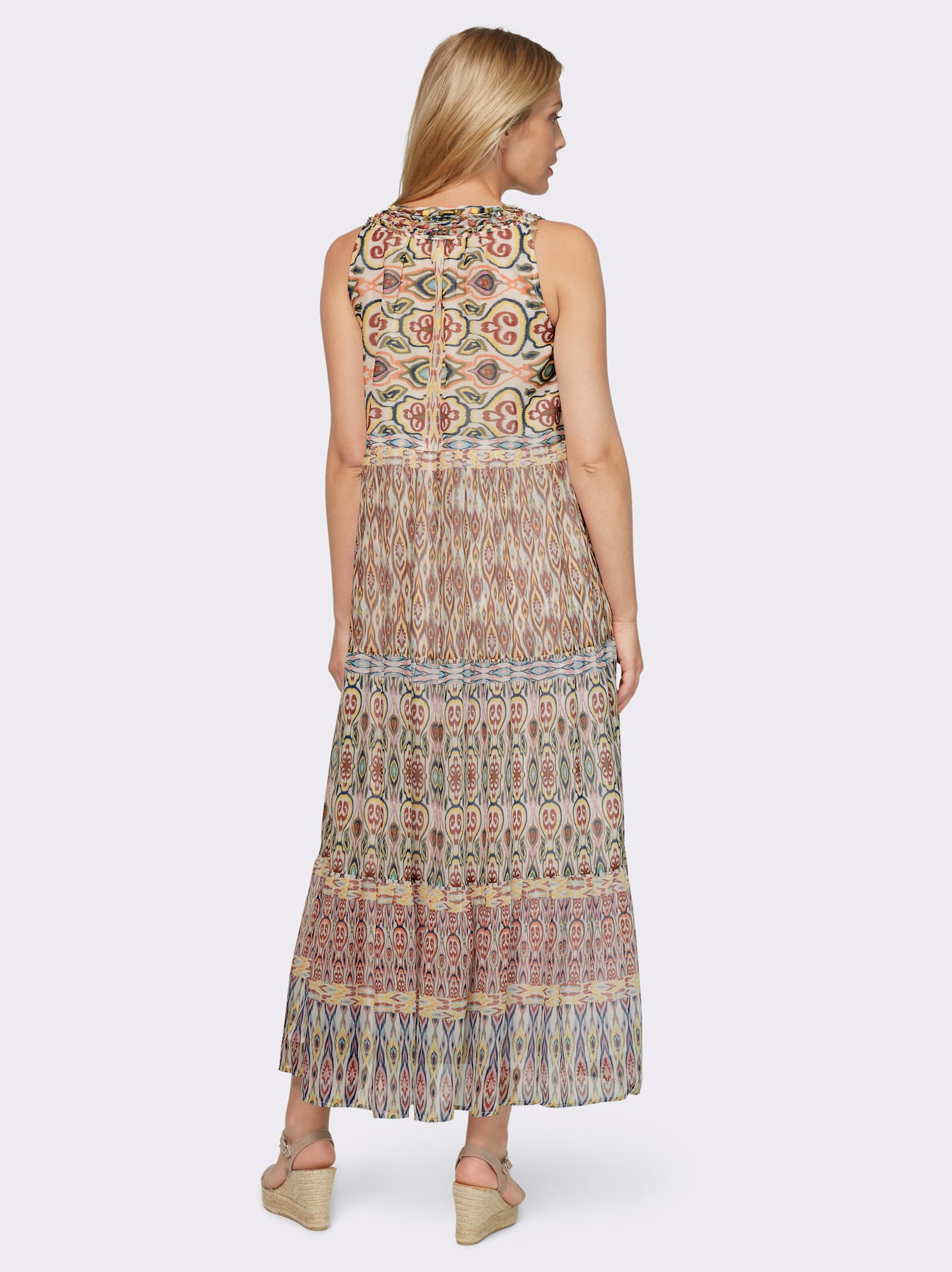 heine Druckkleid in Stufenform - papaya-khaki-bedruckt