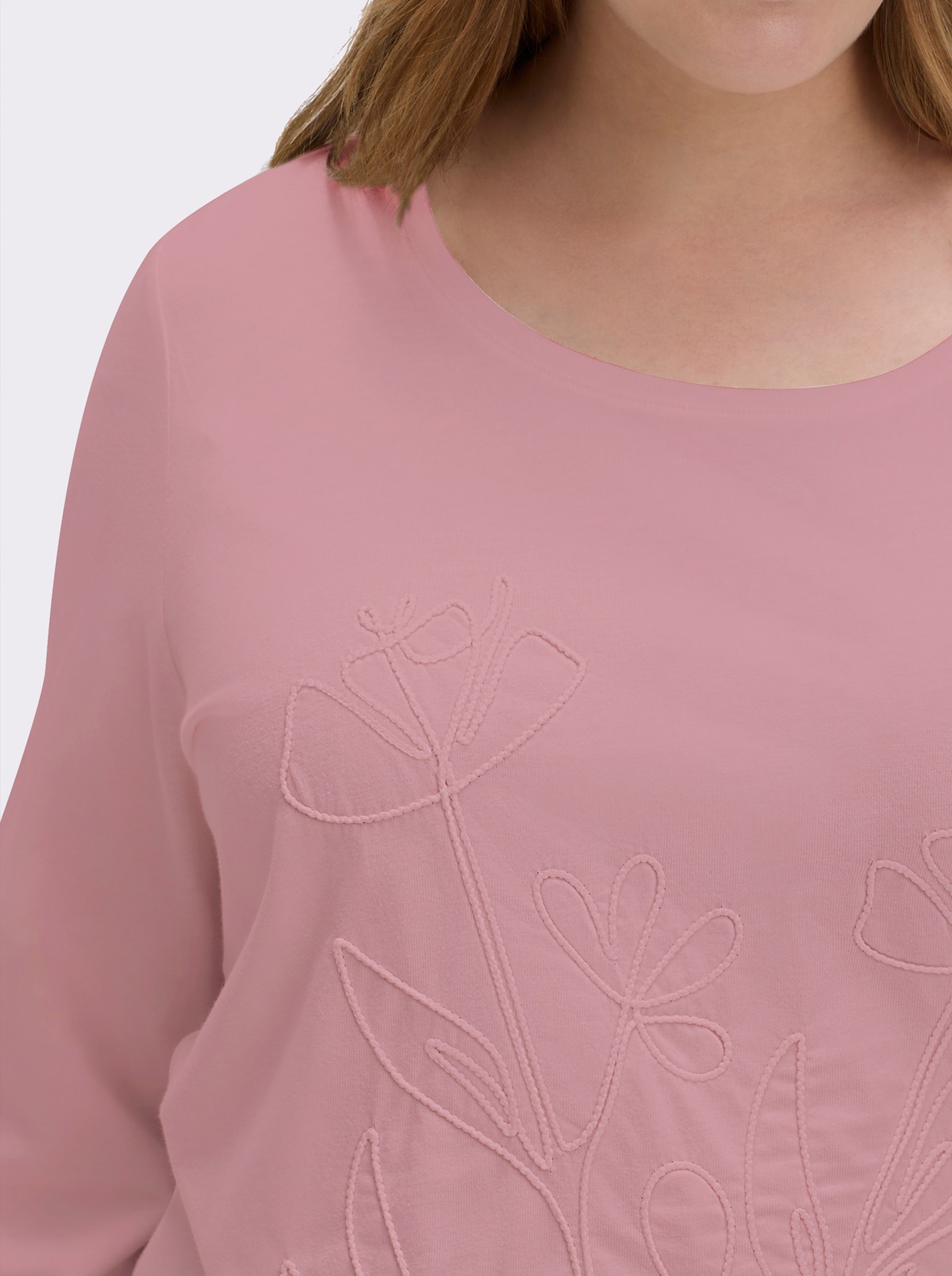 Rundhalsshirt mit Kordel-Stickerei - hortensie