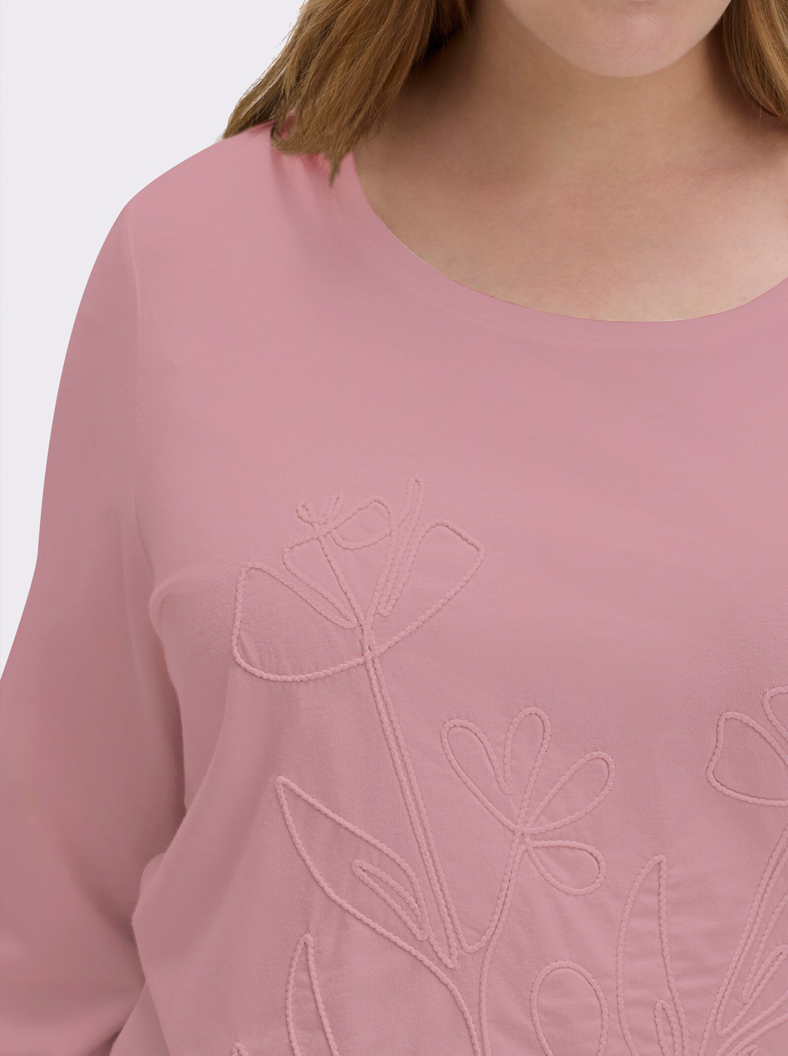 Rundhalsshirt mit Kordel-Stickerei - hortensie