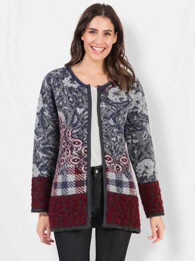 Jacquardstrickjacke für Drinnen und Draußen - rauchblau-gemustert