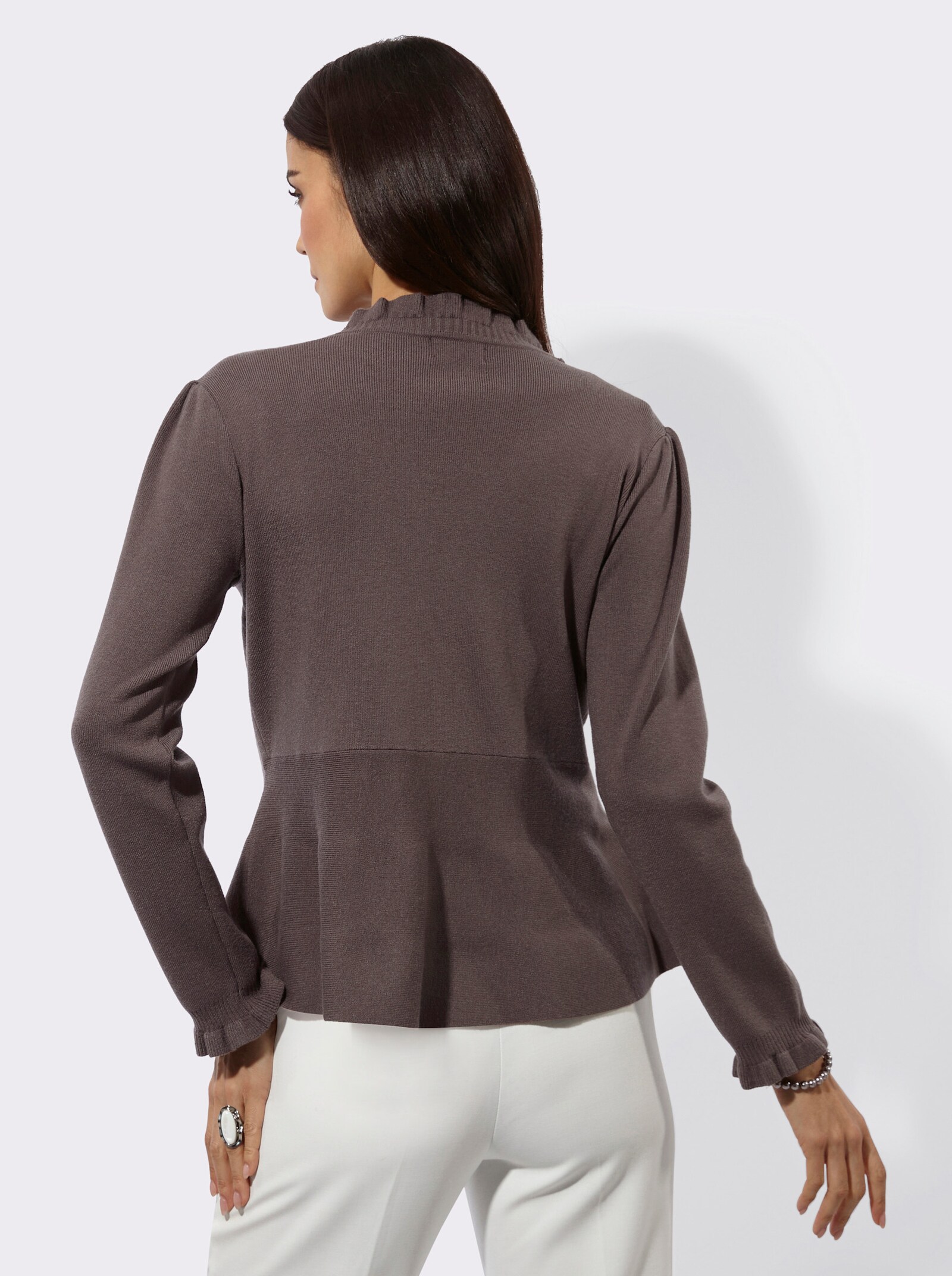 Strickjacke mit Schößchen - dunkeltaupe