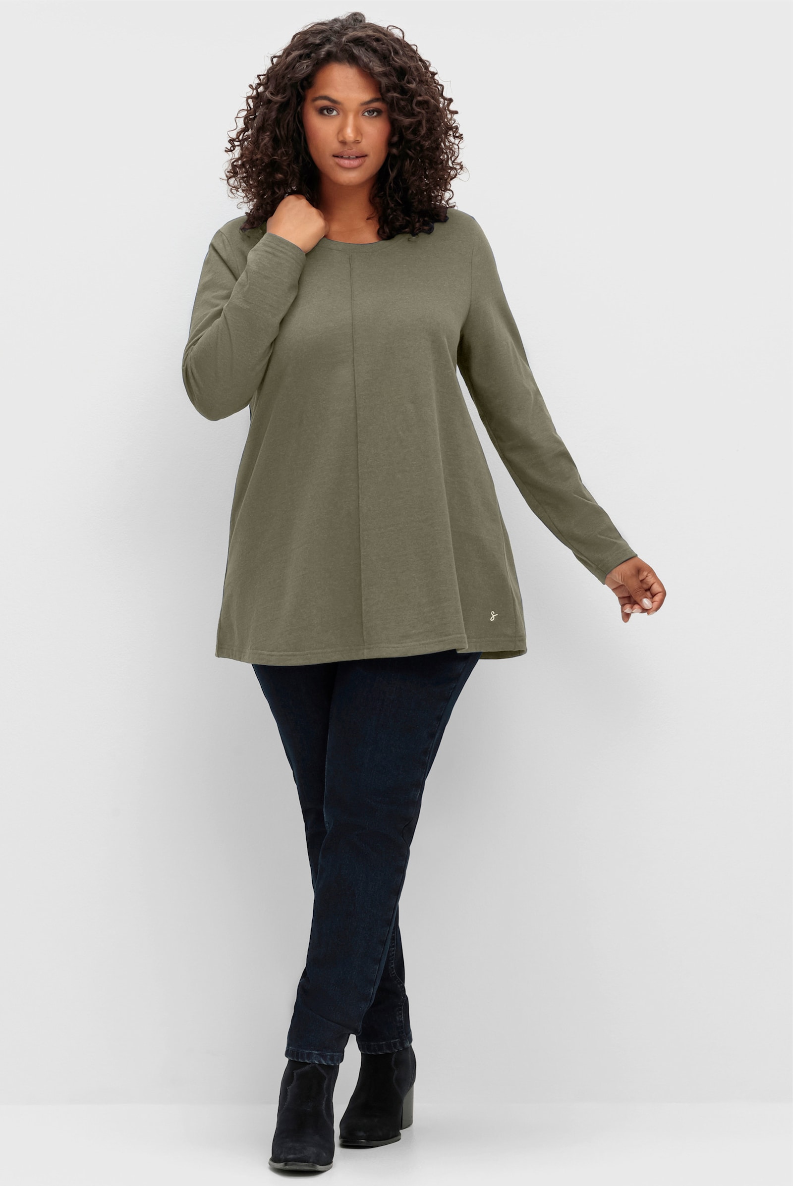 sheego Langarmshirt - khaki-meliert