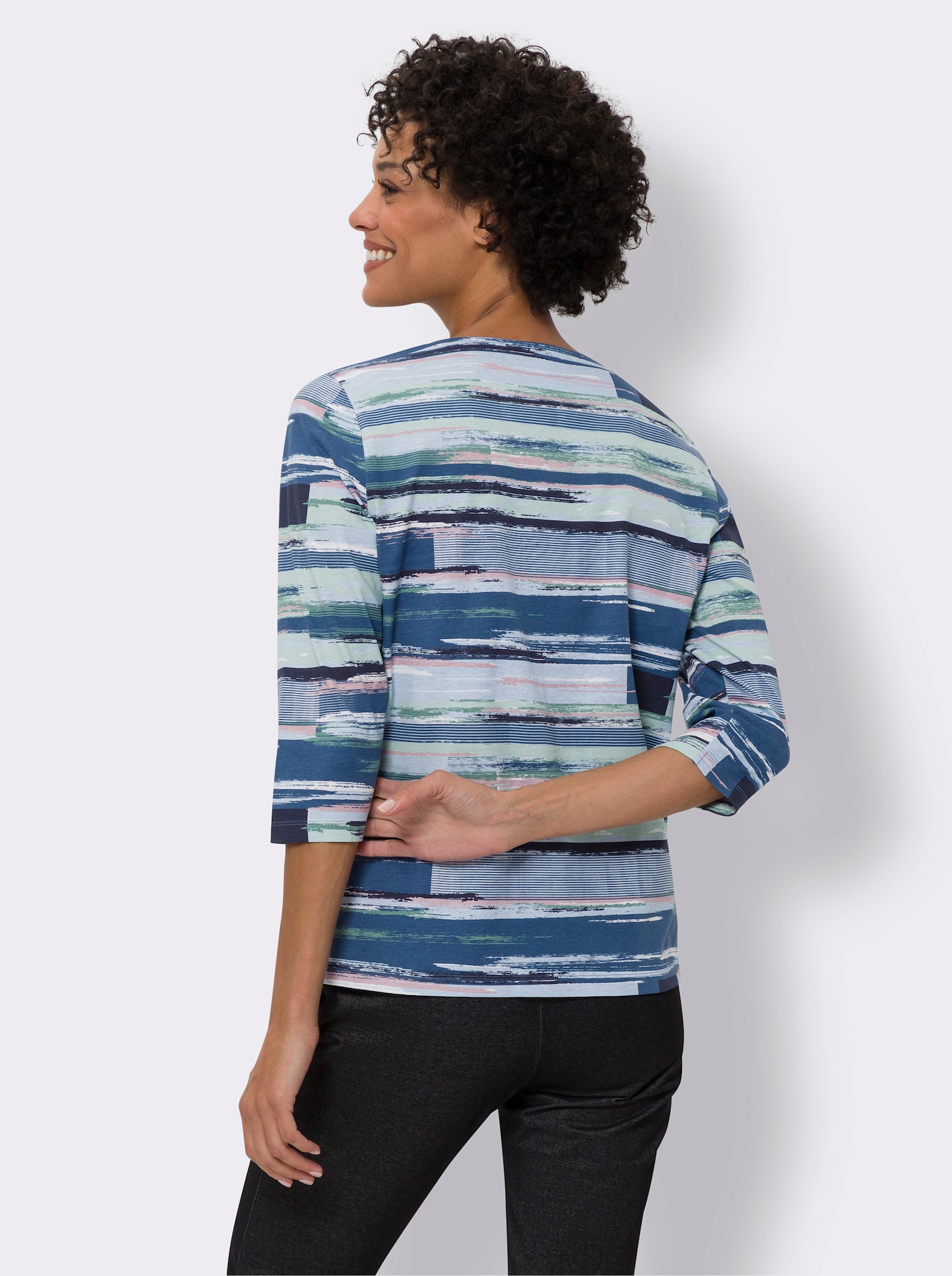 3/4-Arm-Shirt im Streifendessin - jeansblau-kalkmint-bedruckt