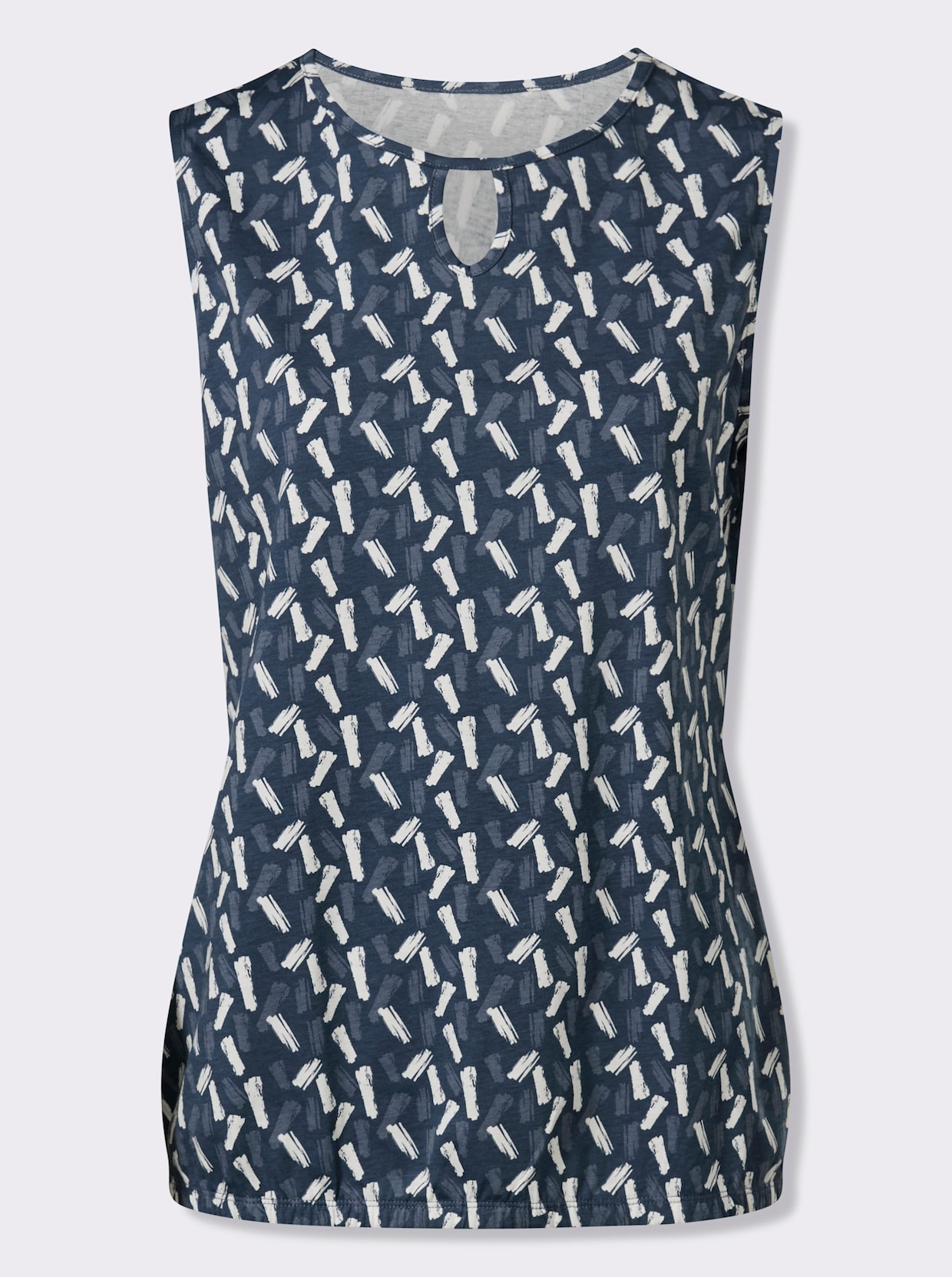 Shirttop mit elastischem Saum - dunkelblau-ecru-bedruckt