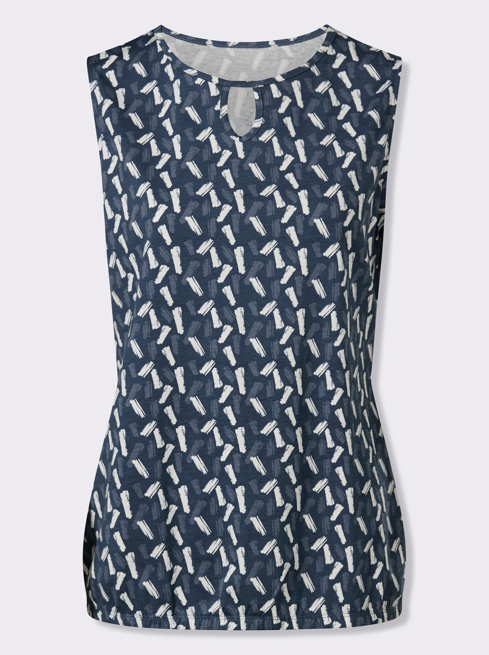 Shirttop mit elastischem Saum - dunkelblau-ecru-bedruckt