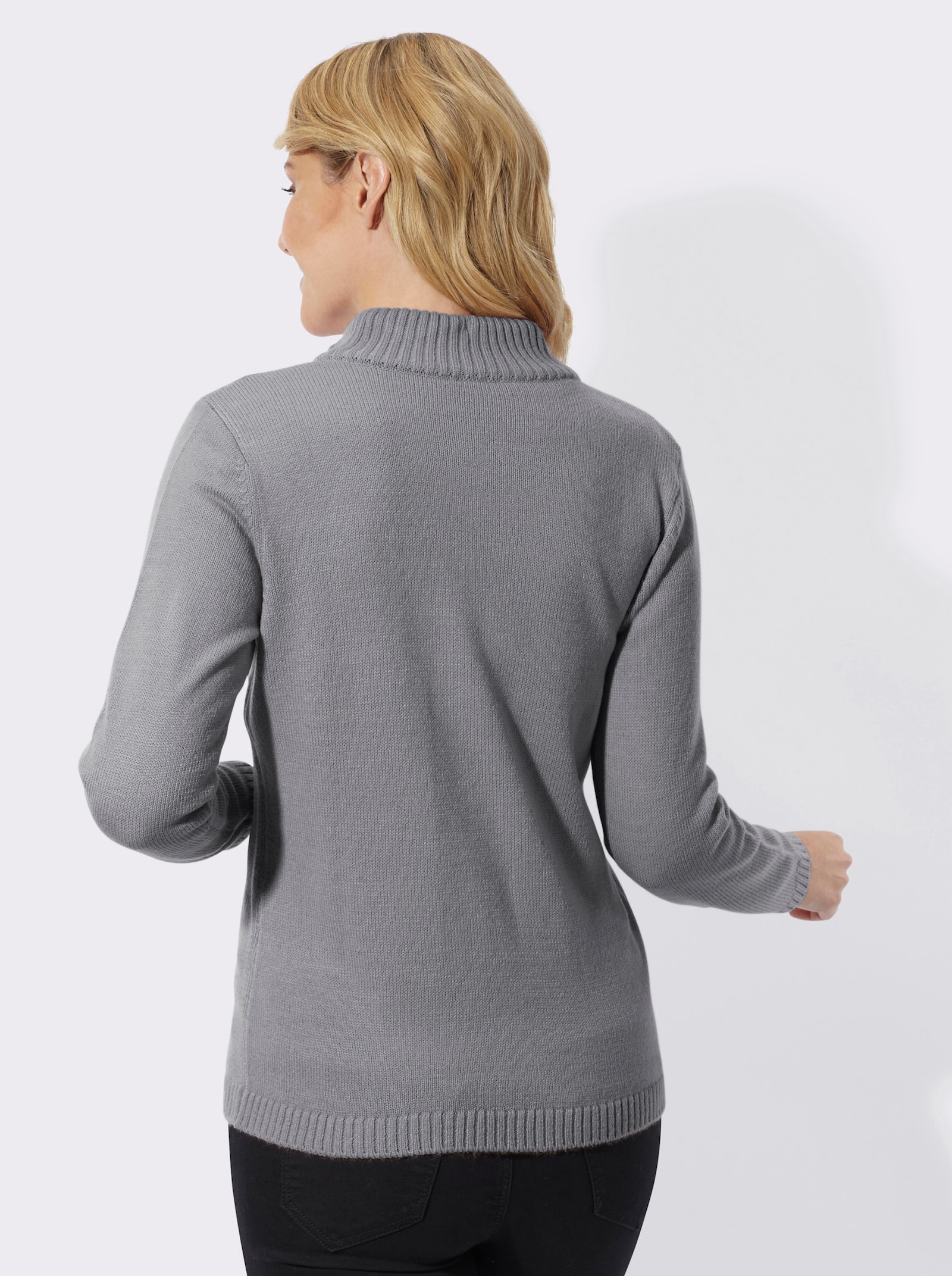 Strickjacke mit Reißverschluss - steingrau-meliert