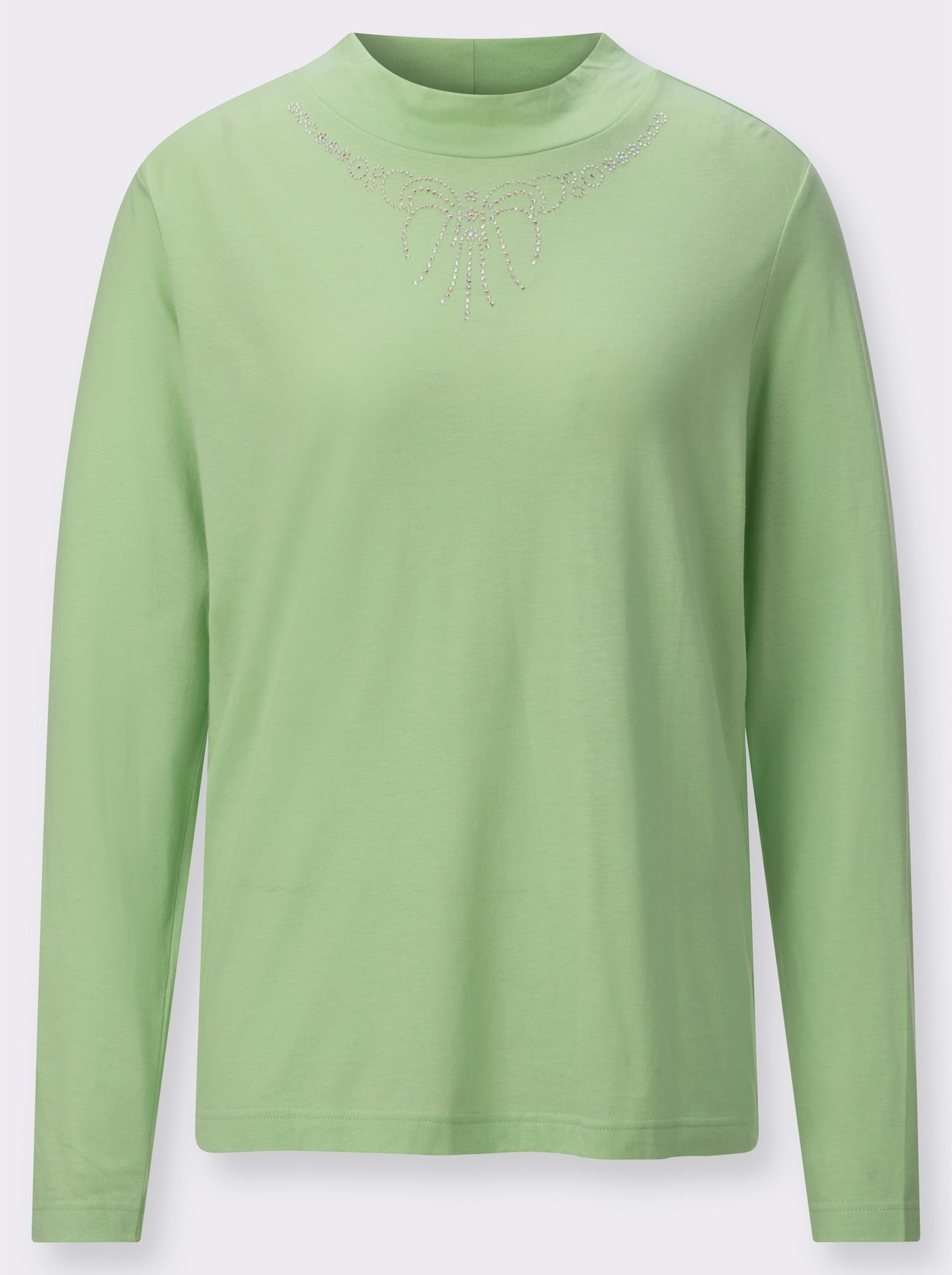 Stehkragenshirt mit Glitzersteinchen - reseda