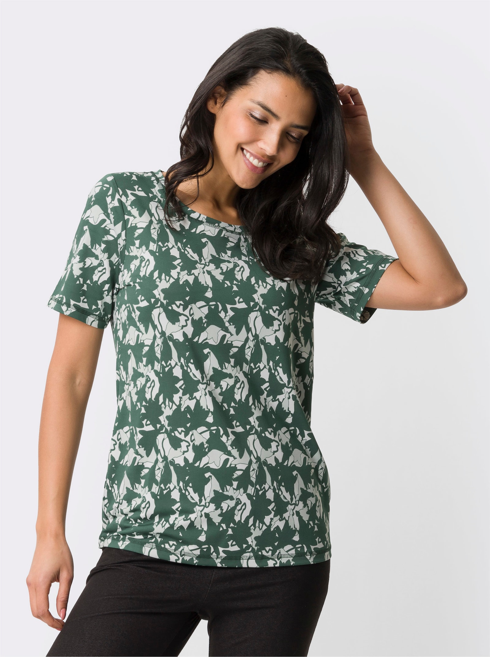 Rundhalsshirt mit Stretch - zartmint-moos-bedruckt