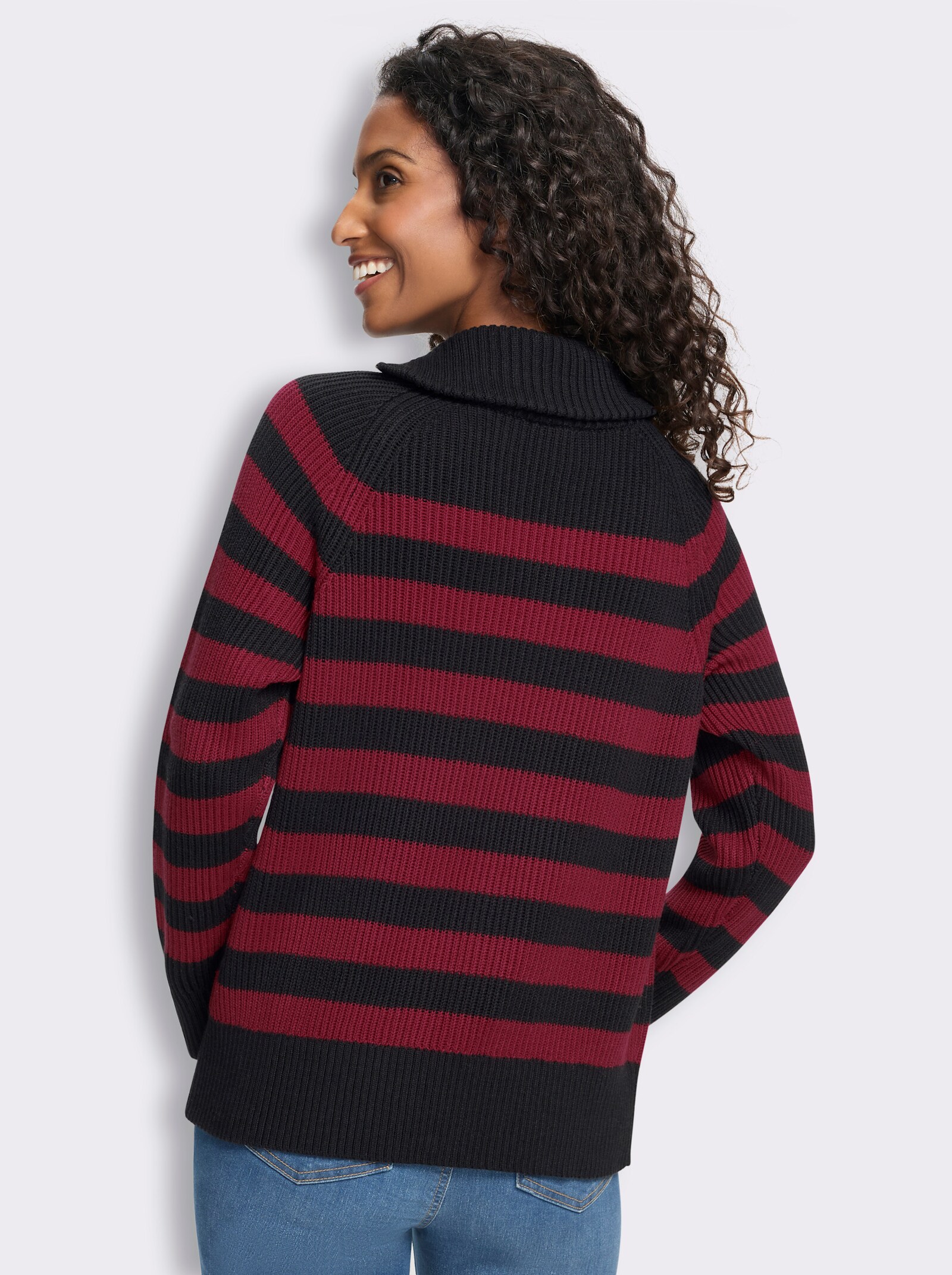 heine Langarm-Pullover mit Ringelstreifen - schwarz-kirsche-geringelt