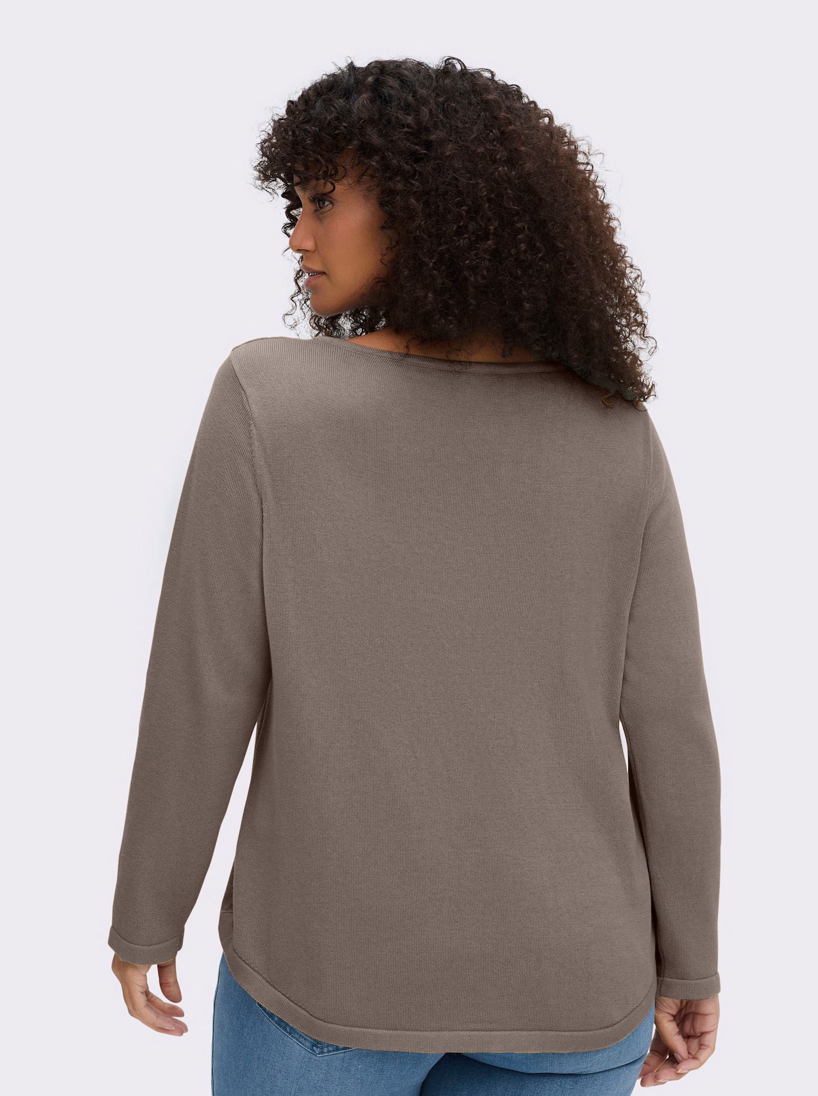 Rundhalspullover mit U-Boot-Ausschnitt - taupe