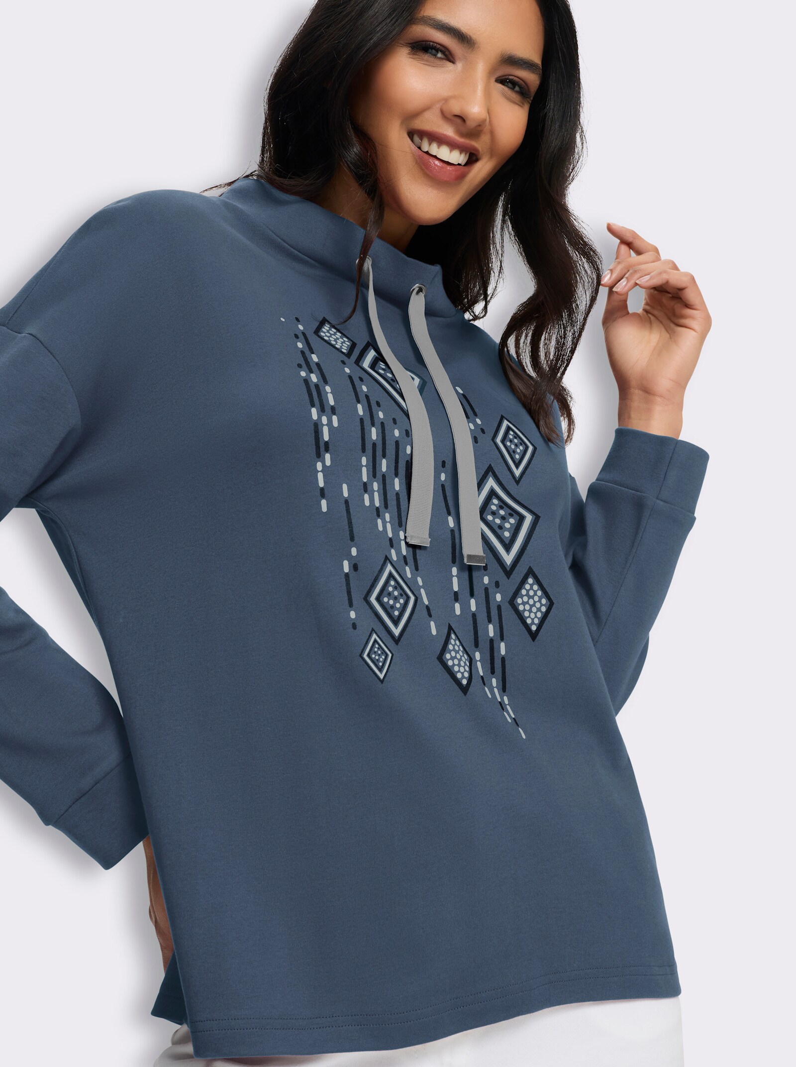  Stehkragenshirt in Interlock-Qualität - rauchblau-schwarz