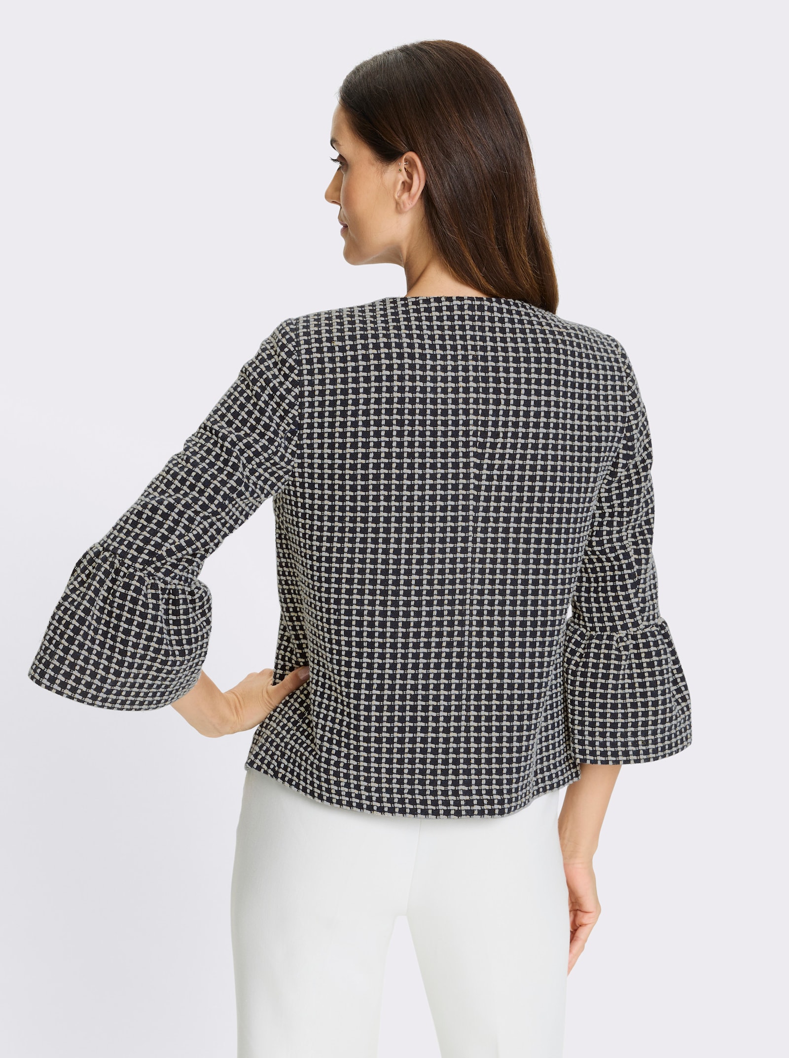 heine Bouclé-Blazer mit Volant-Ärmeln - marine-ecru-gemustert