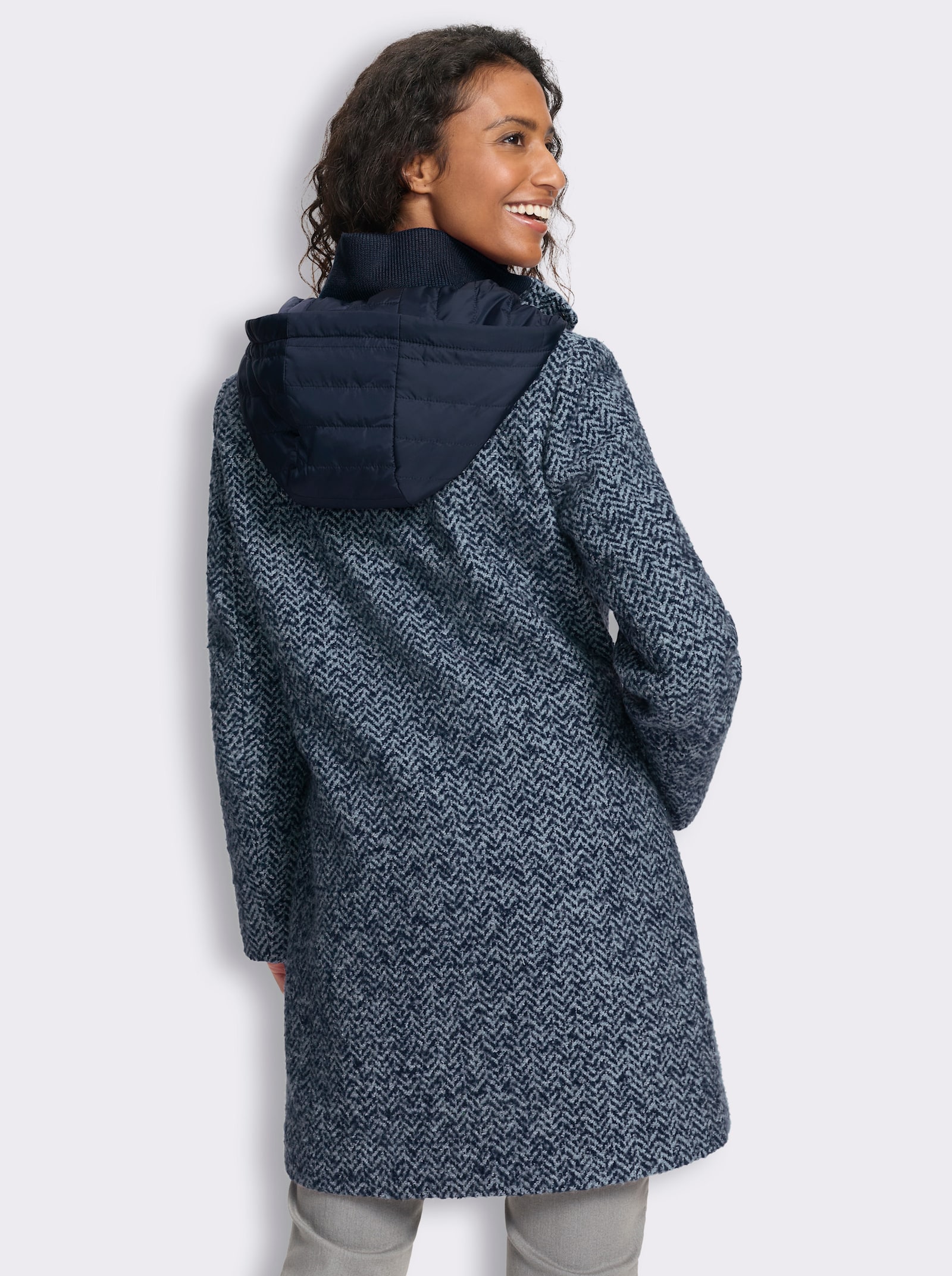 heine Longjacke in Bouclé-Qualität - marine-rauchblau-gemustert