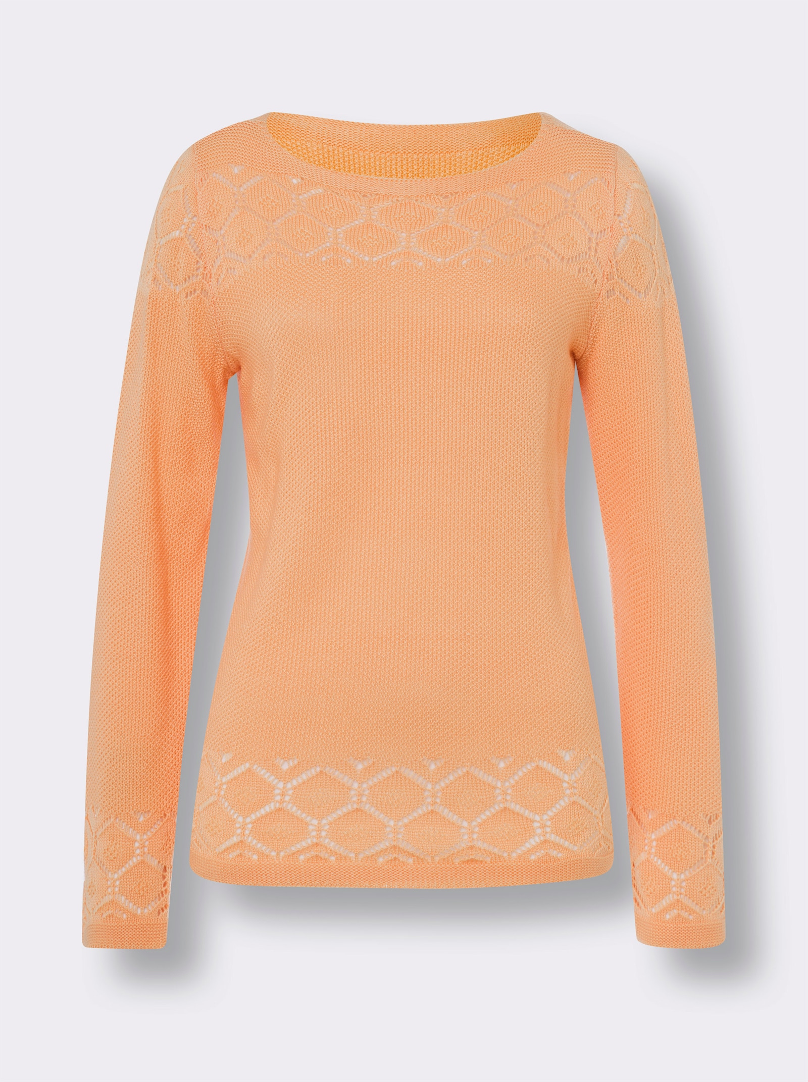 Langarm-Pullover mit Ajour-Muster - apricot